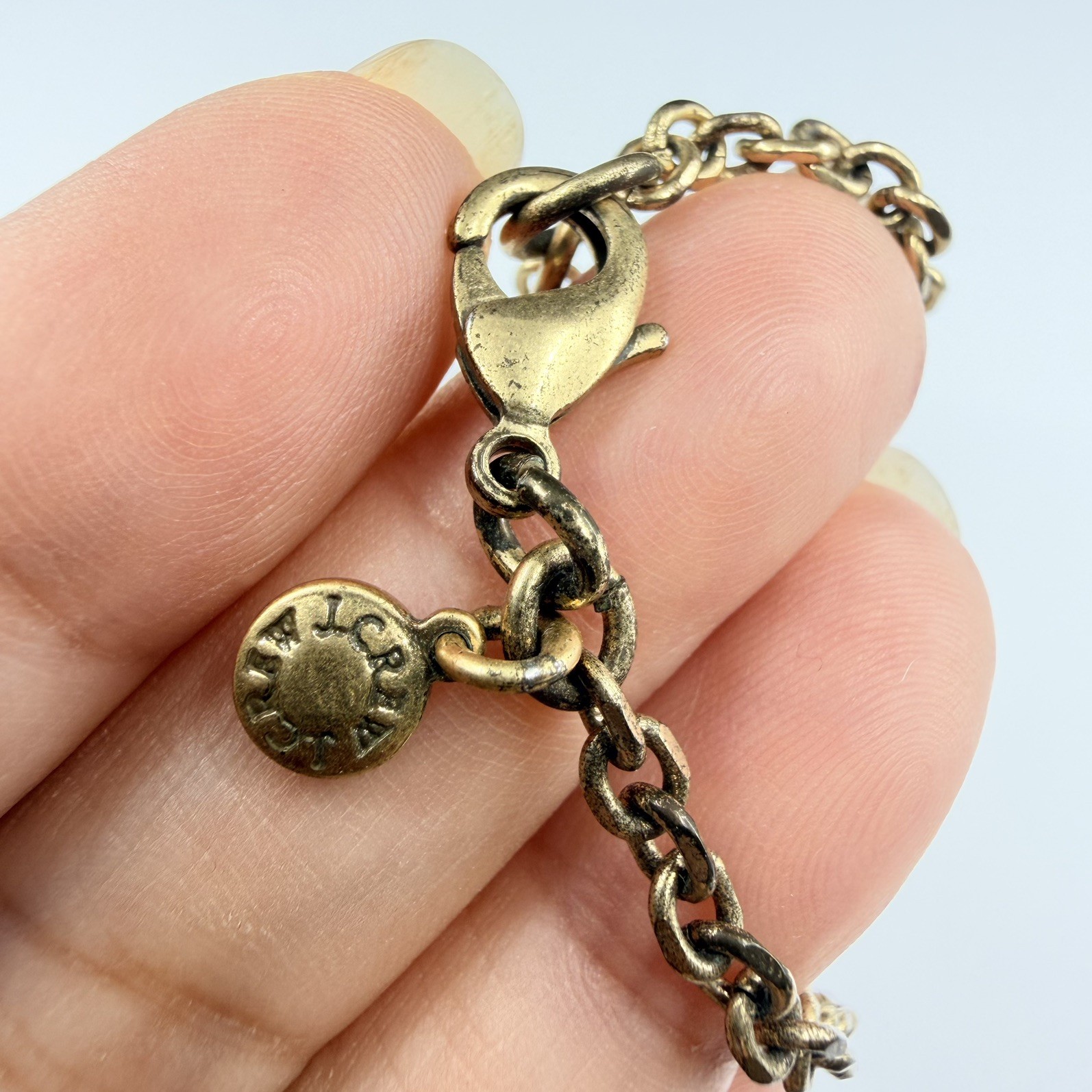 J. Crew Pendant Sweater Necklace, Gold Tone Navy Blue w Rhinestone