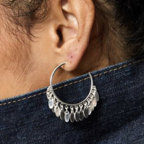 1 1/4 Inch Silver tone Hoop Dangle Earrings pierced new inbox. Free Ship