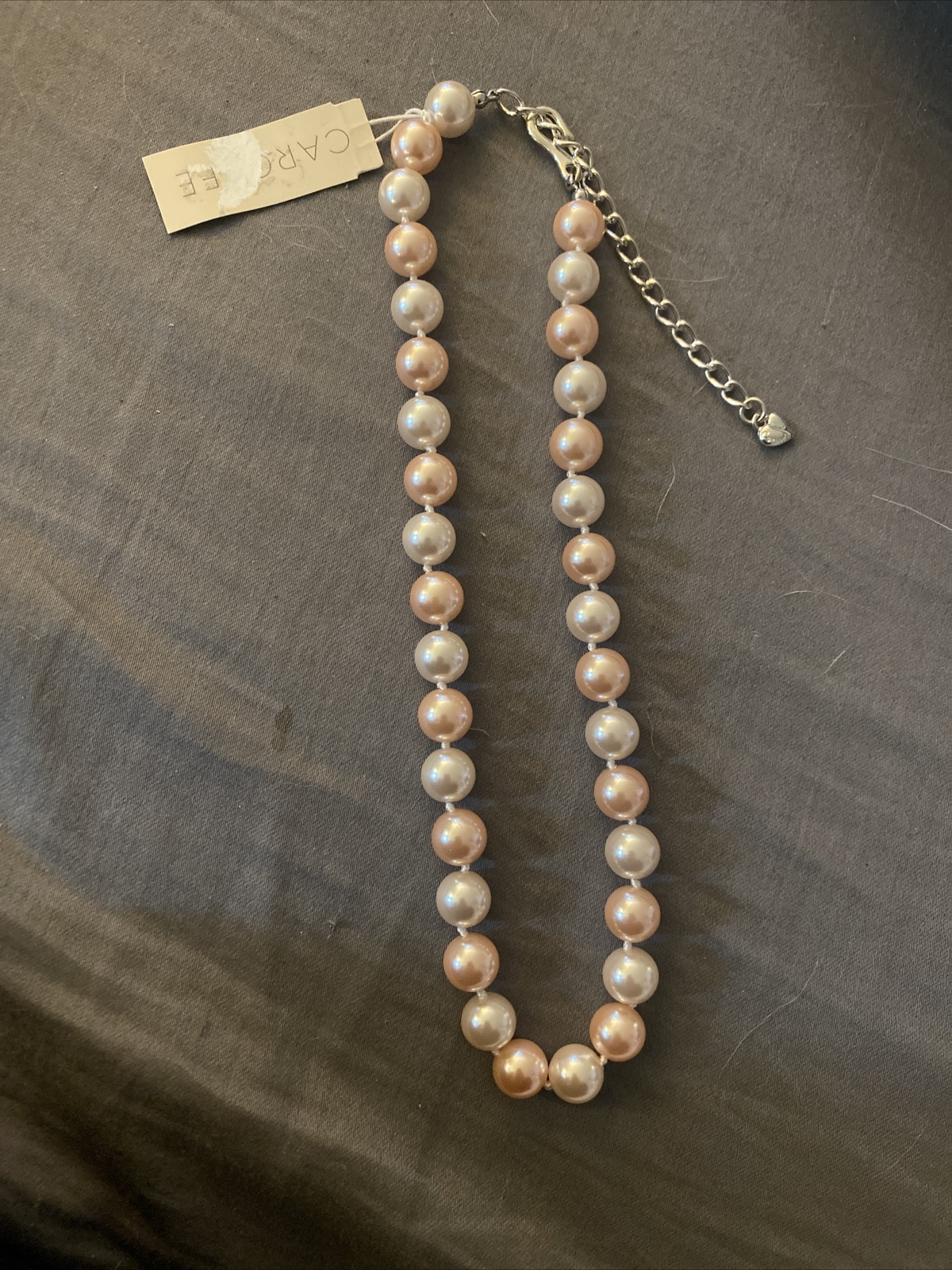 Carolee Faux Pearl Necklace Long Pale Pink & White BRAND NEW