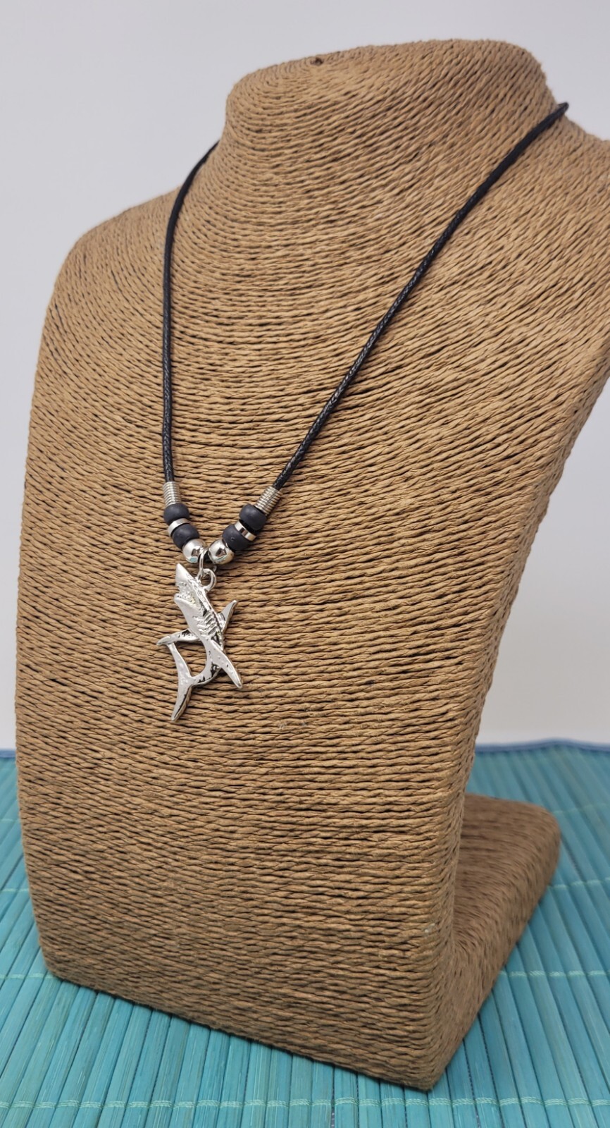 Silvertone Mako Shark Necklace Black Cord Unisex Pendant 18″ Ocean Jewelry