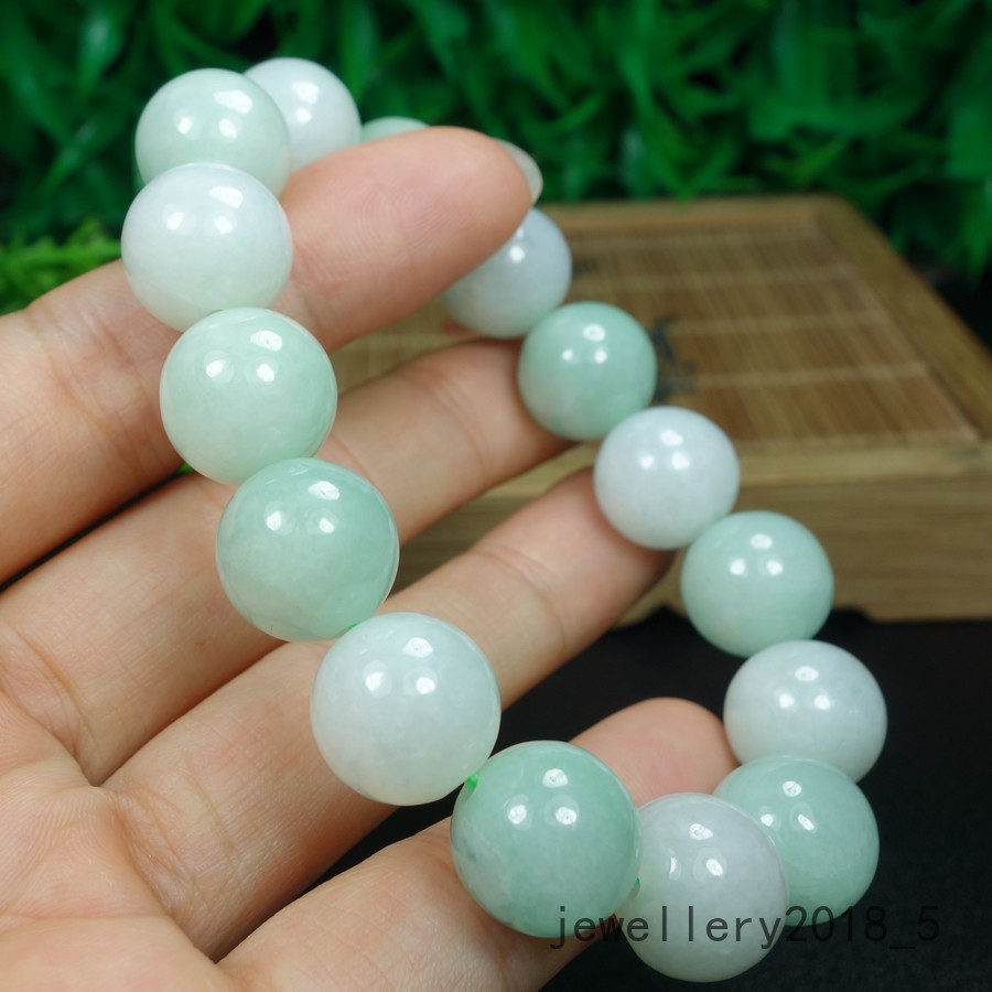 Certified Light Green Burma 100% Natural A Jadeite jade 13.2mm Beads Bracelet 手链