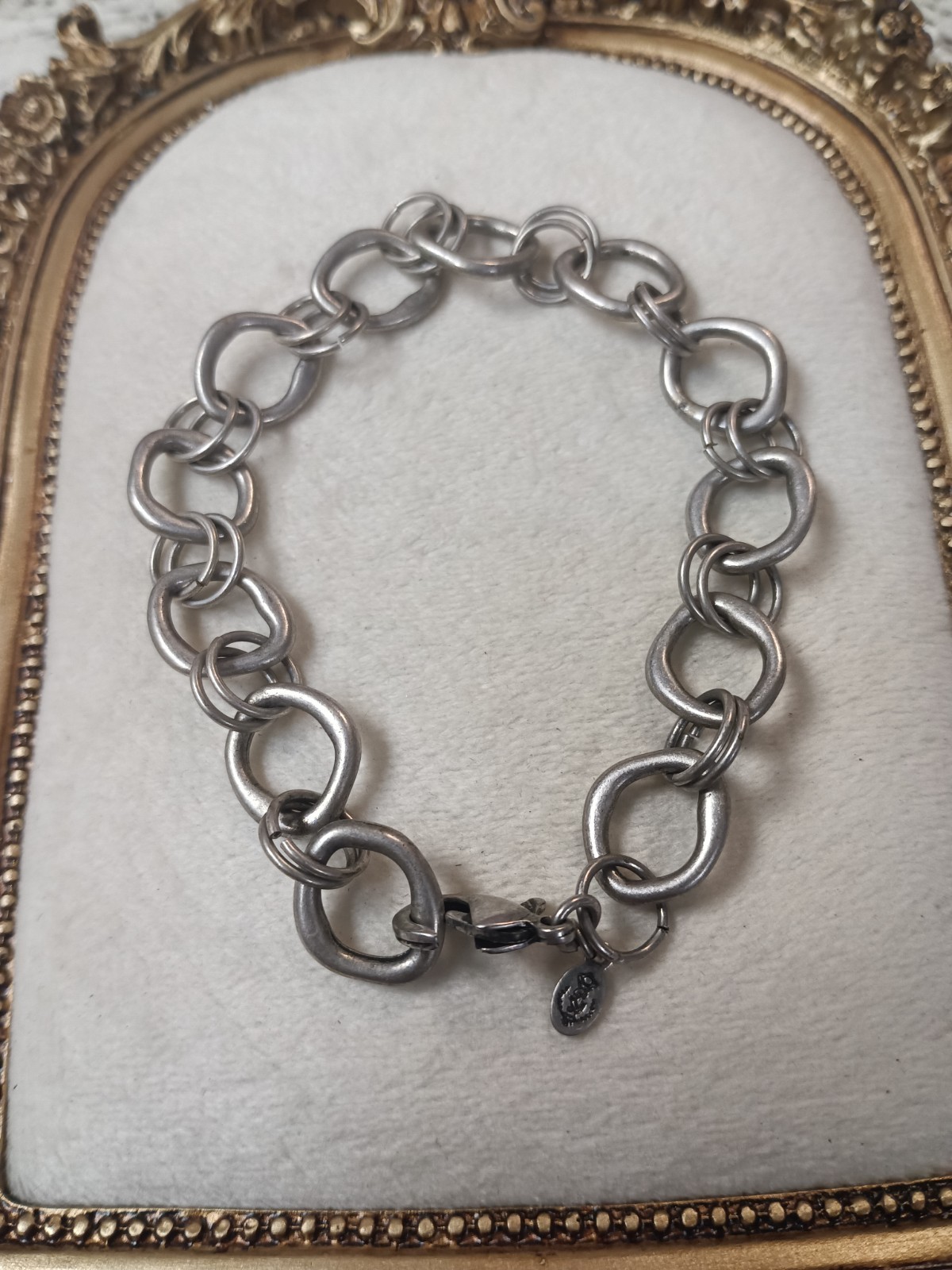 vintage Silver Tone Cable Chain Link Bracelet w/ Dangle Charm, 7 1/2 in, Lobster