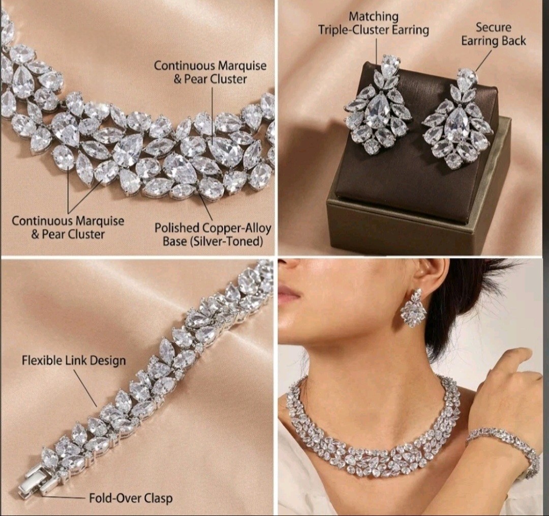 Luxury Lab Created Swarovski Crystal Statement 18k White Gold Plated Jewelry Set
