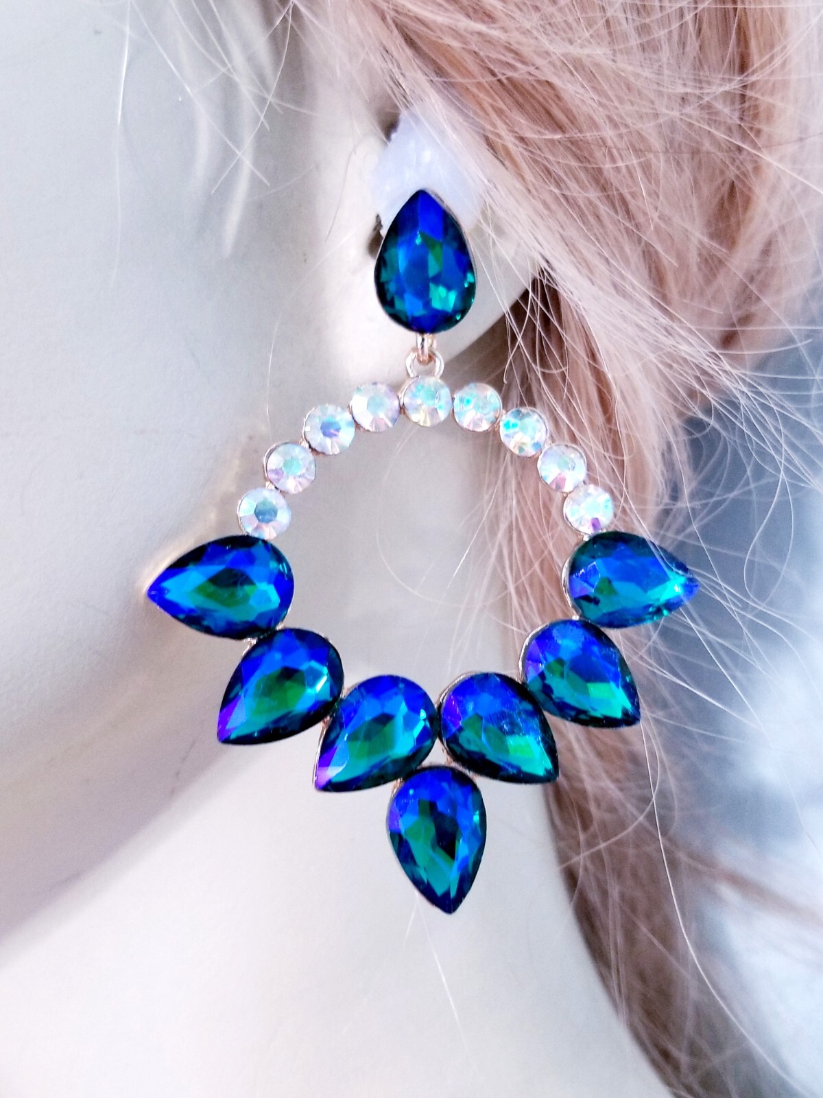 Color-shift Drop Dangle Chandelier Rhinestone Crystal Pageant Prom Earrings 2.9″