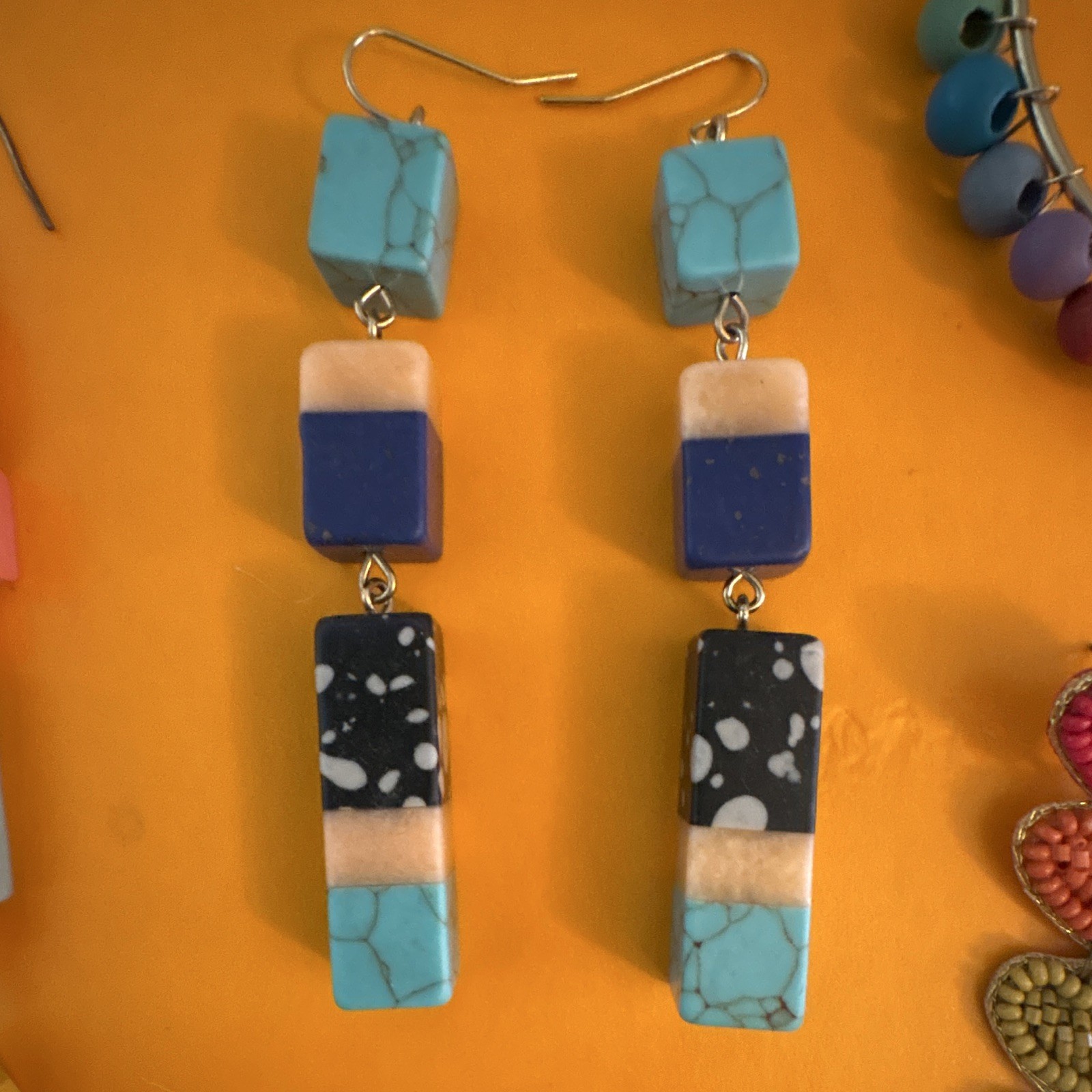Multicolor Beaded Hoop & Dangle/Drop Earrings Lot, Bohemian Heart Hook