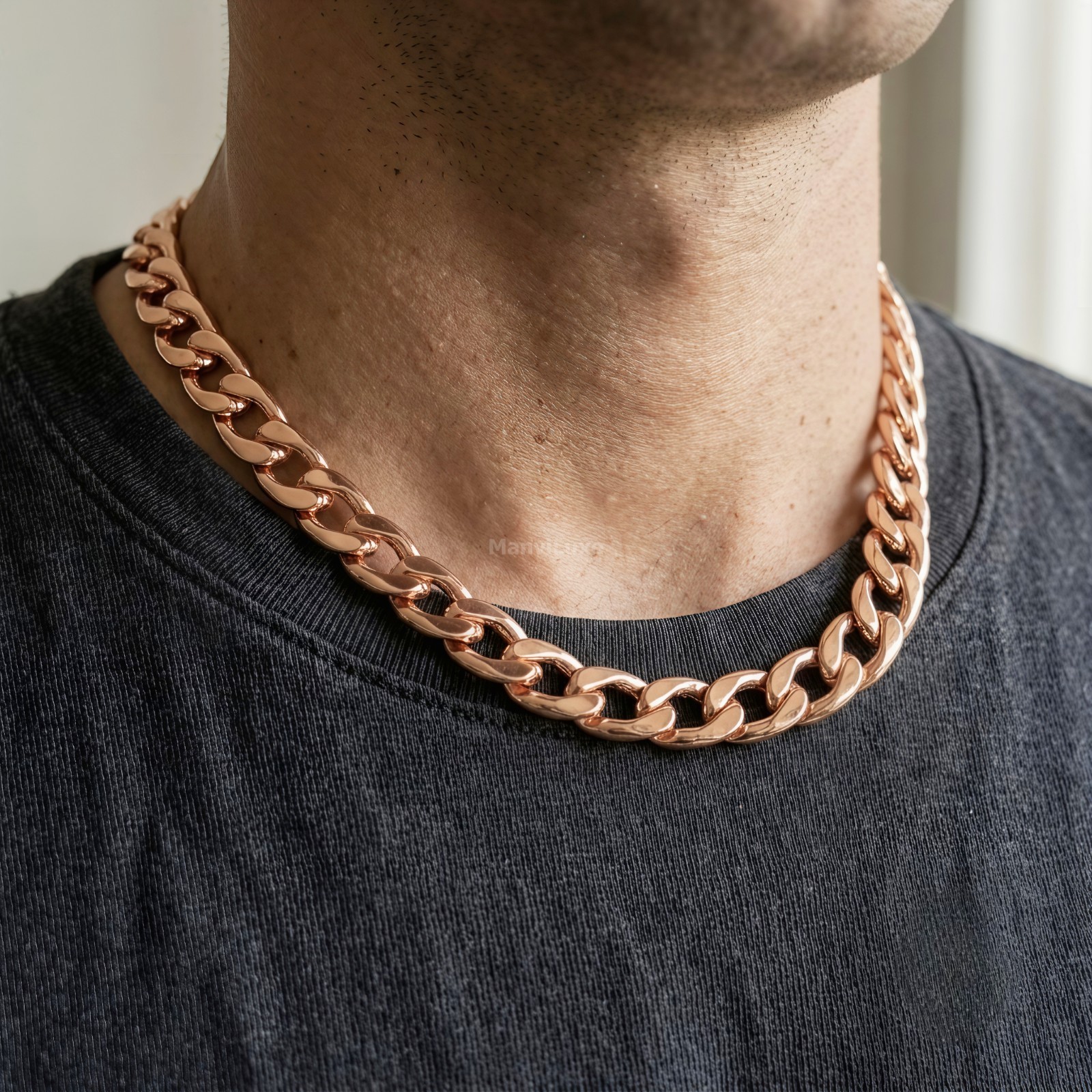 20″Premium Pure Copper Cuban Link Chain | Thick Bold Curb Chain Necklace