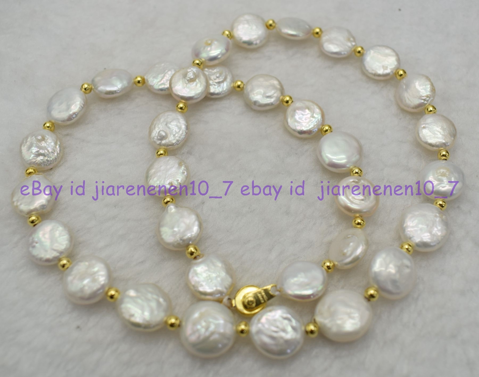 Natural 11-12mm White Coin Freshwater Pearl Necklace Bracelet 18&7.5in Z2283