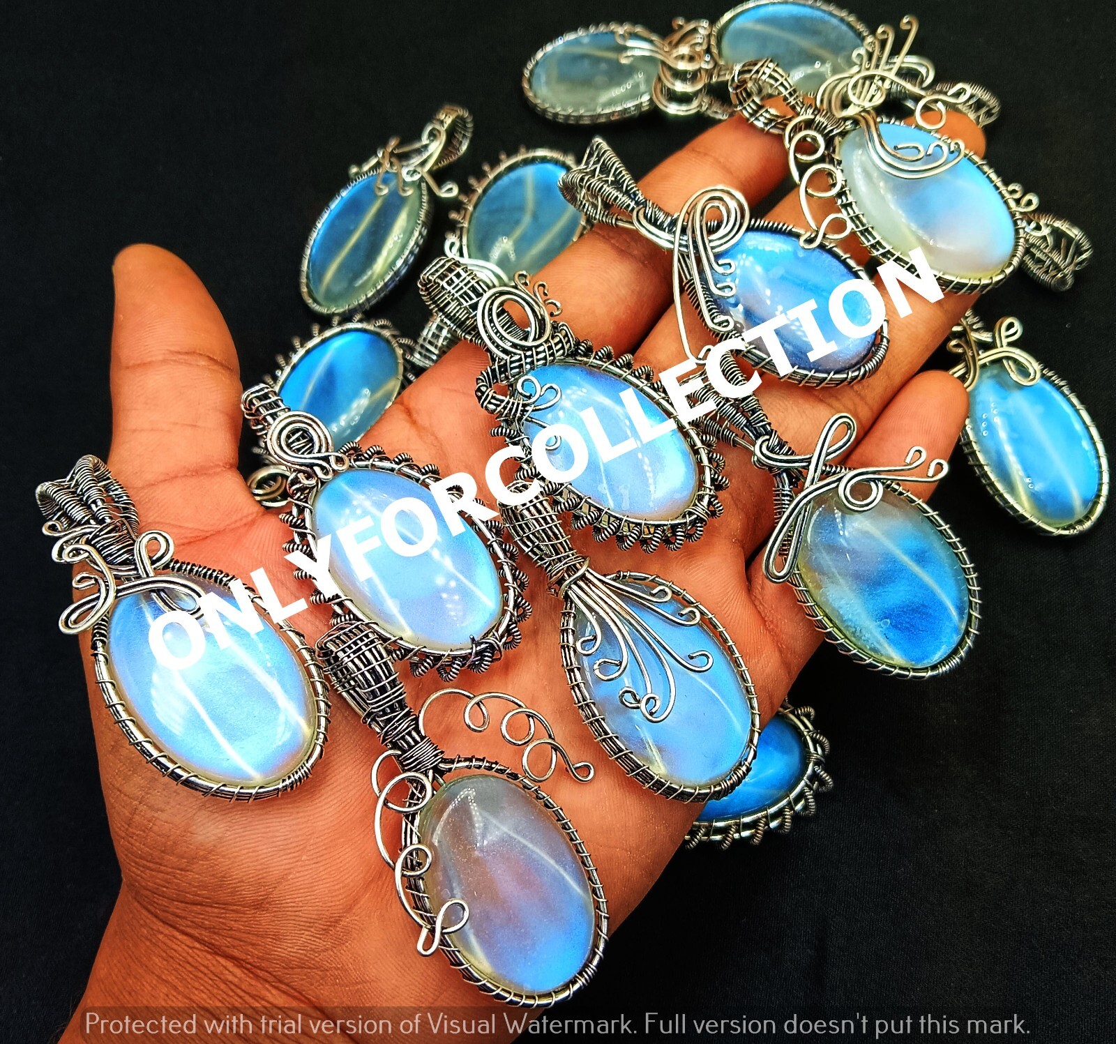 SALE AURORA OPALITE GEMSTONE SILVER WIRE WRAP OXIDIZED 10 PCS DESIGNER PENDANT