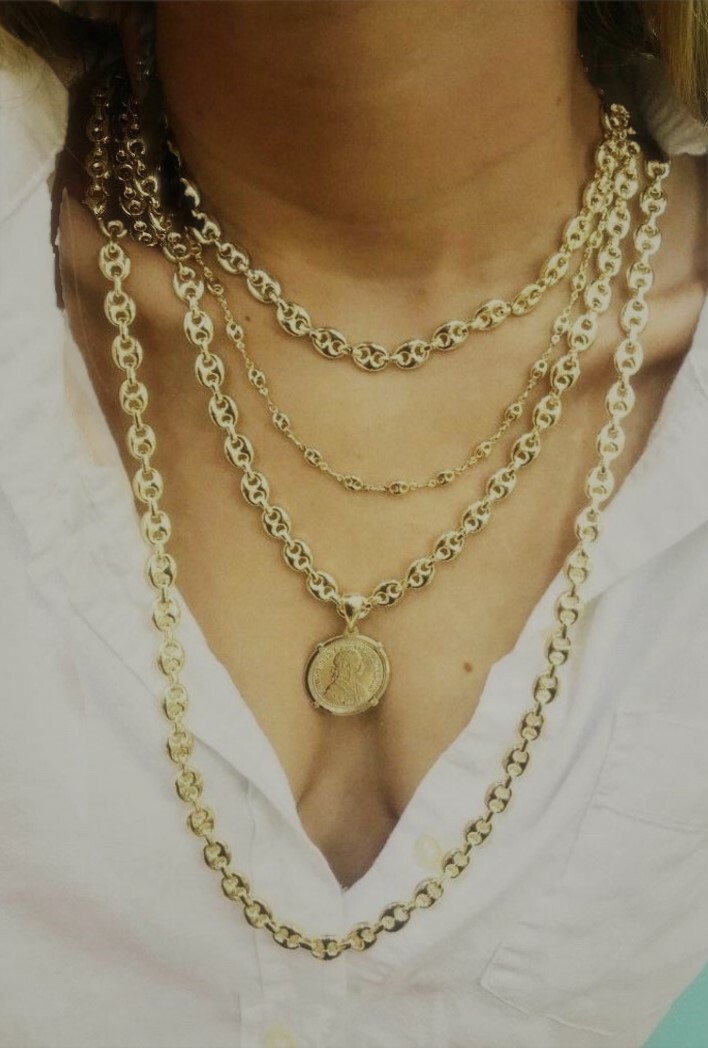 18K Gold Filled 10mm Puffed Anchor Mariner Link 20″Chain Necklace, Unisex, Layer