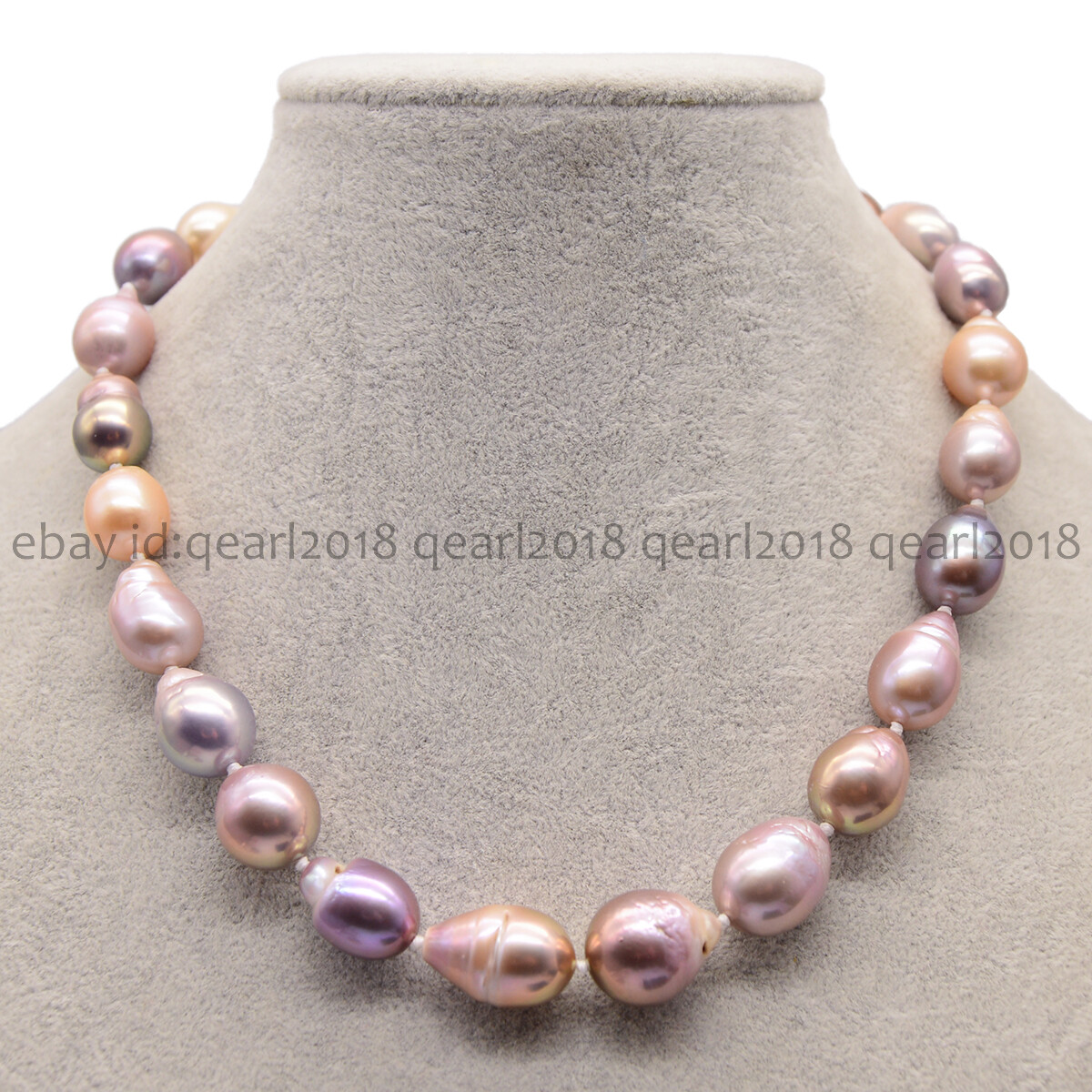 Huge 12-16mm Pink Purple South Sea Baroque Teardrop Pearl Necklace Silver Clasp