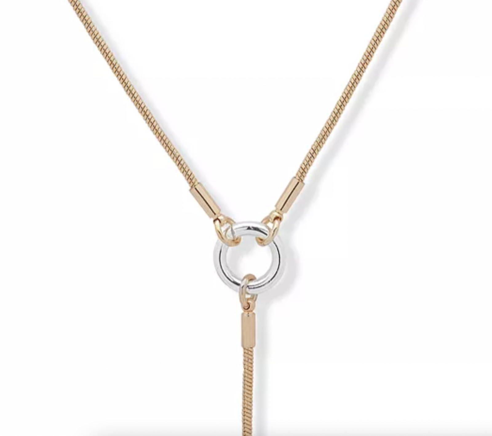 NEW DKNY DONNA KARAN NYC TRI-TONE MIXED METAL CHAIN LARIAT PENDANT NECKLACE 16″