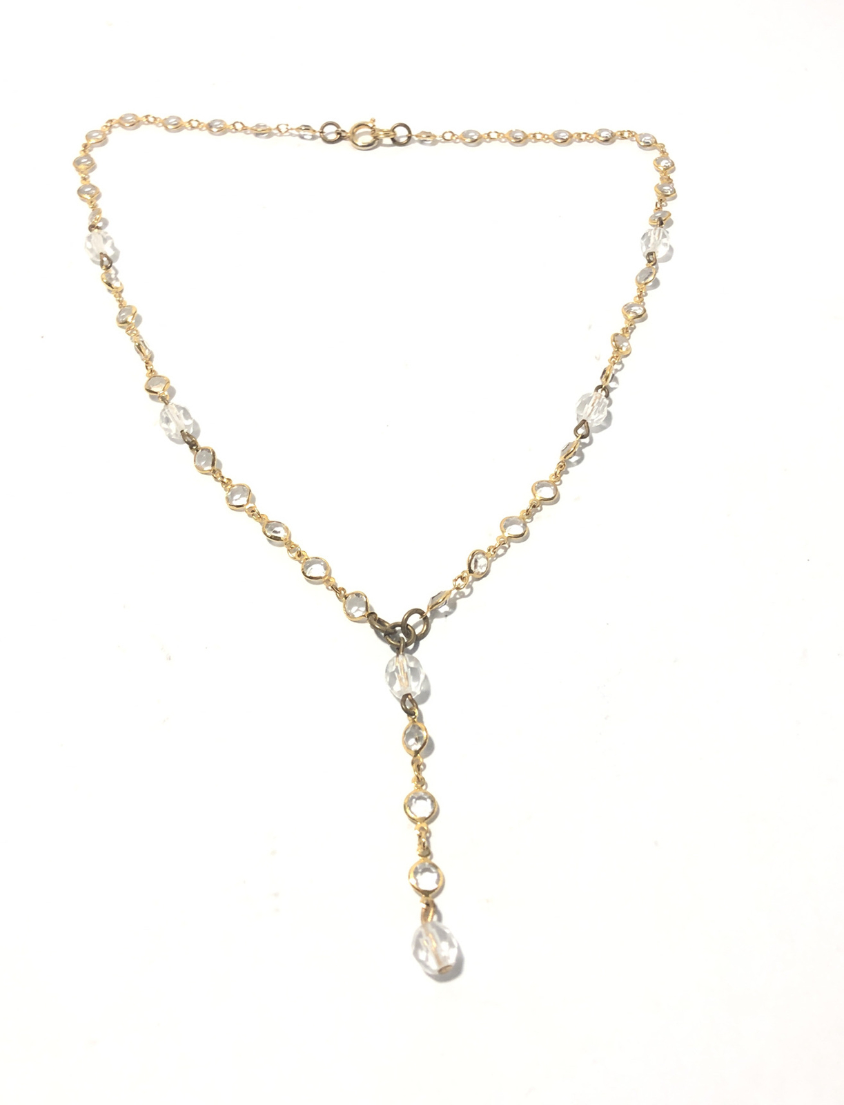 Women’s 16” Gold Tone Y-Drop Pendant Necklace W/ Acrylic Crystal Gems-Fashion.