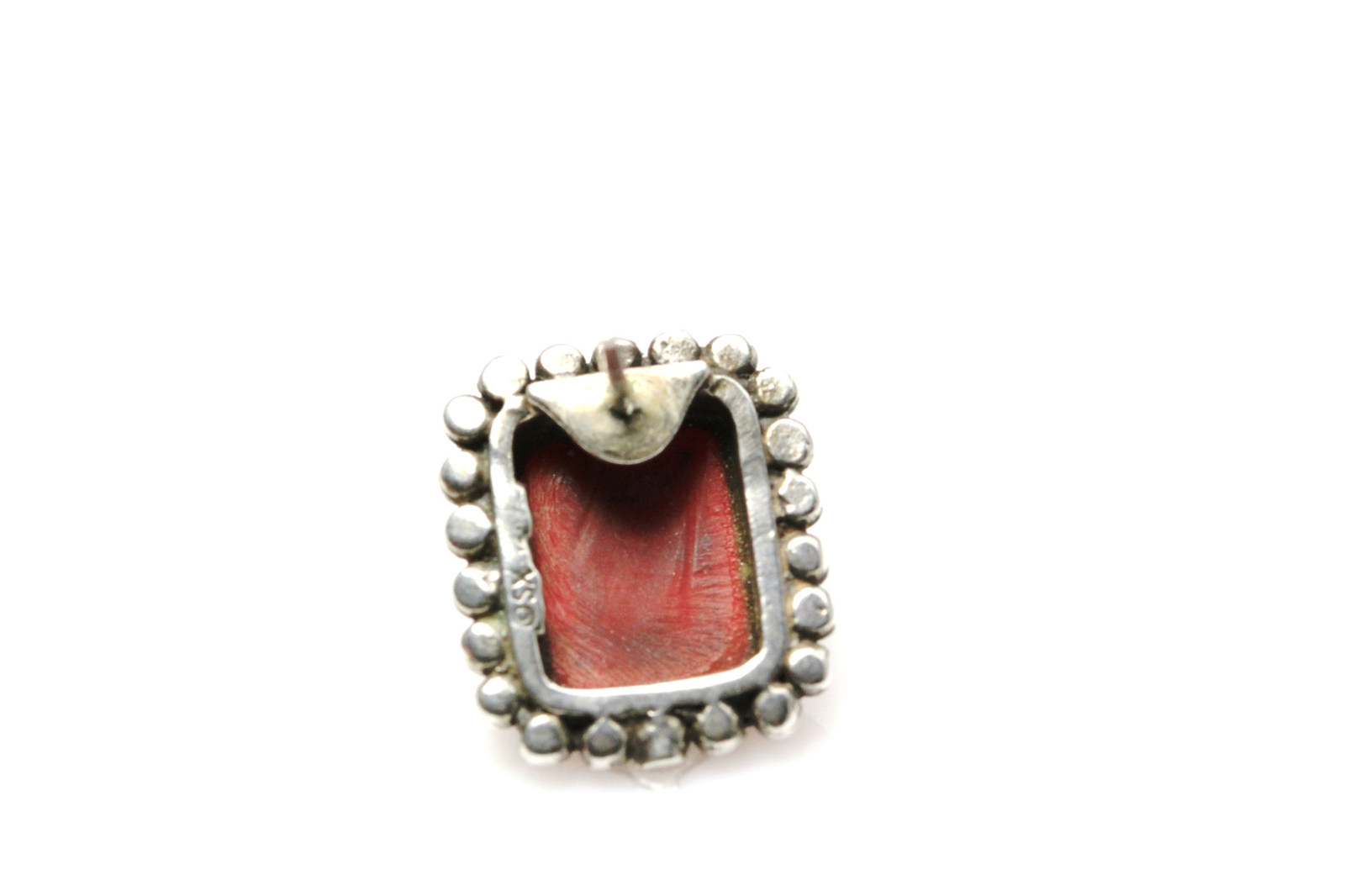 Rectangular Shape Red Stone Sterling Silver 925 Earrings 7.4 Grams (EAR2724)