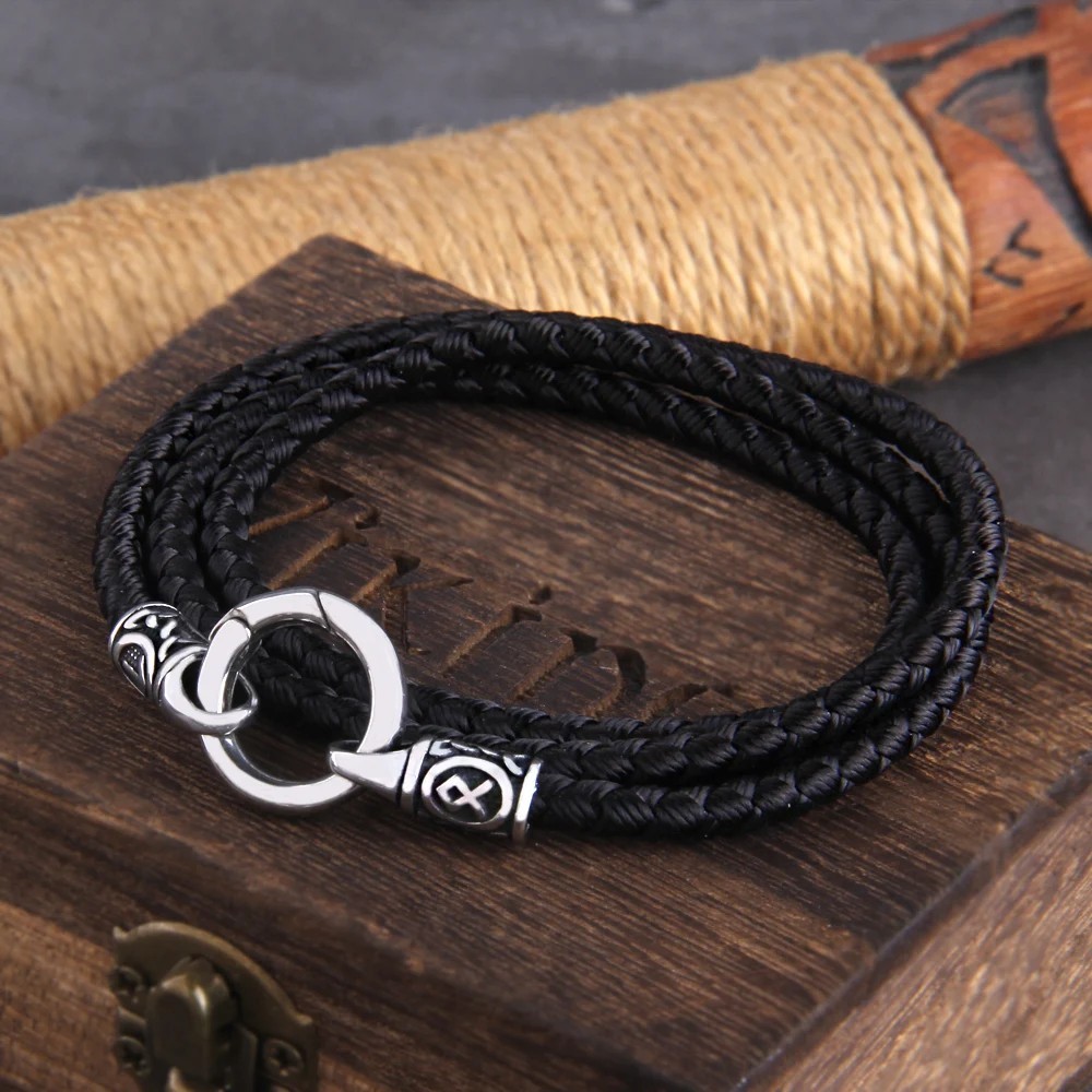 Nordic Viking Rune Open Round Clasp Pendant Necklace Stainless Steel Men Jewelry