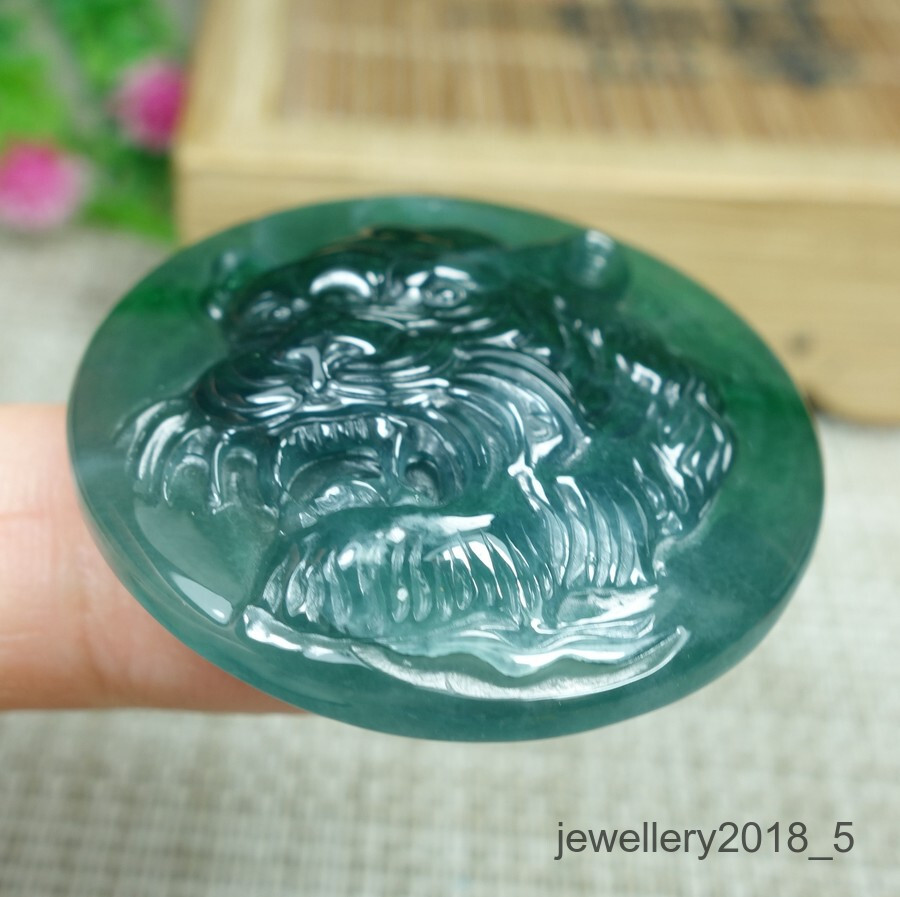 Certified Icy Green Burma 100% Natural A jadeite jade Pendant~Tiger 虎头