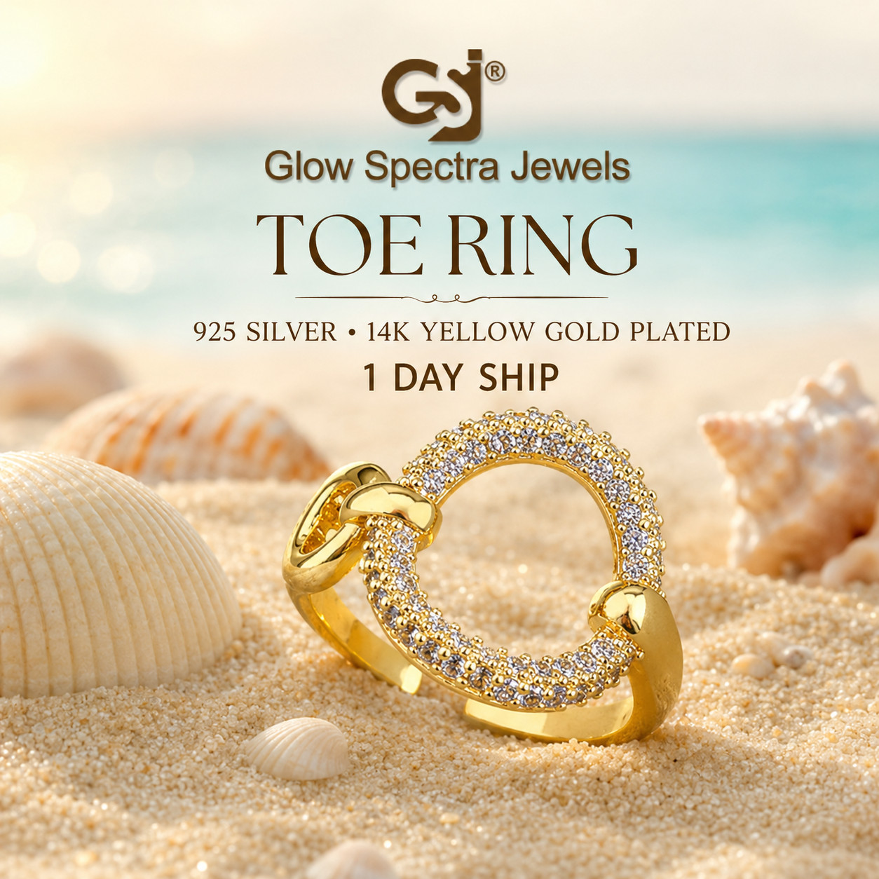 0.15 Ct Round Cut Simulated Diamond 14k Yellow Gold Plated Adjustable Toe Ring