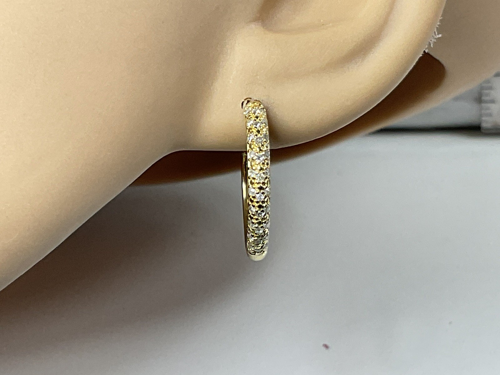 Sterling Silver Gold Plated CZ Accented Hoop Earrings 3/4 Inch Pretty!