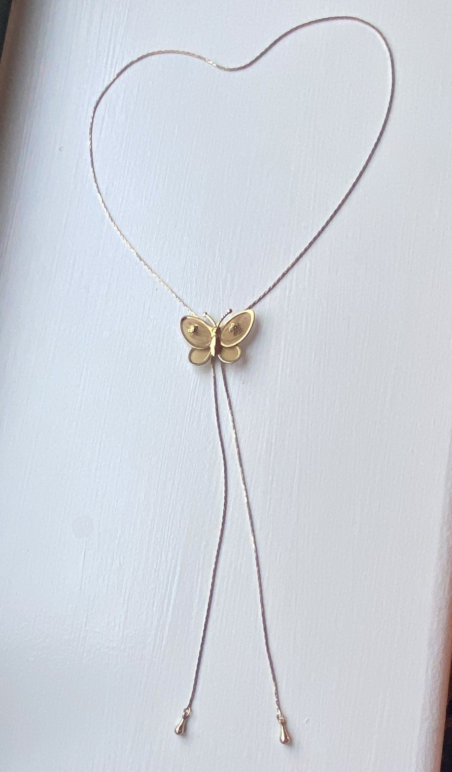 Gold Tone Butterfly Charm Pendant Lariat Necklace, Adjustable Cable Chain