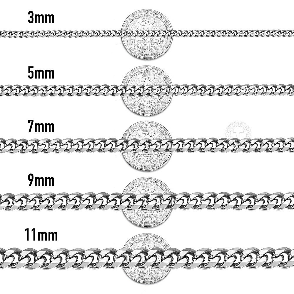 16-36″ Stainless Steel Chain Link Cuban Curb Womens Mens Necklace 3/5/7/9/11mm