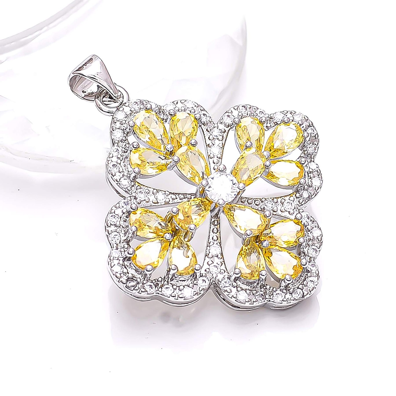 Yellow Sapphire – Simulated, CZ Gemstone 925 Sterling Silver Pendant 1.30″ P0212
