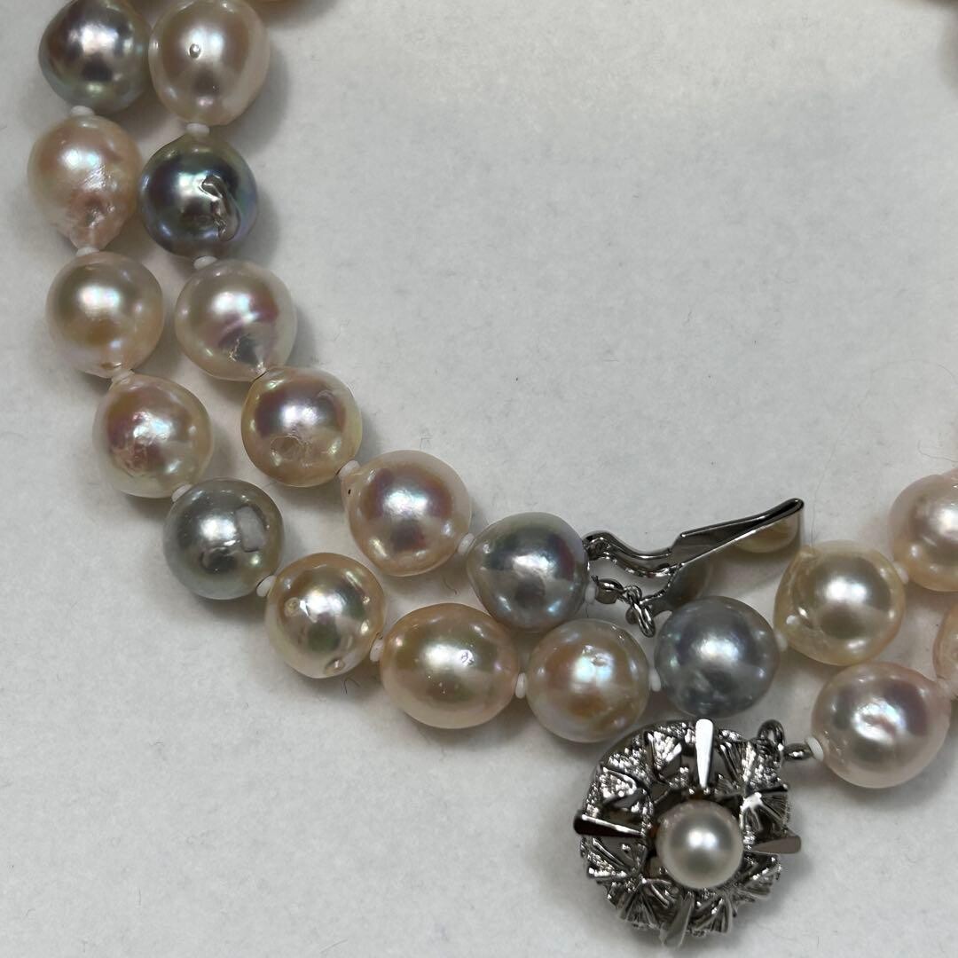 Akoya Pearl Baroque Necklace 8.6mm Multicolor Silver 48cm Auth
