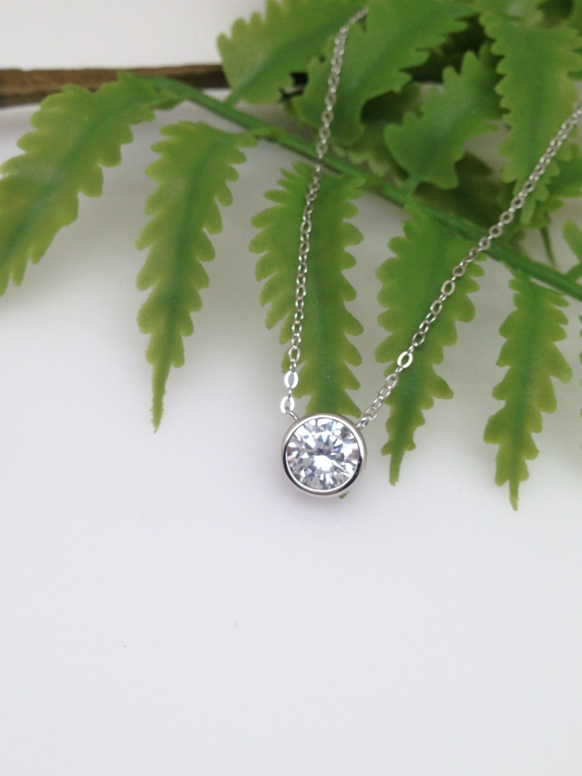 925 Sterling Silver Bezel CZ Round Solitaire Pendant Necklace 1 Ct 16-18″ 7mm