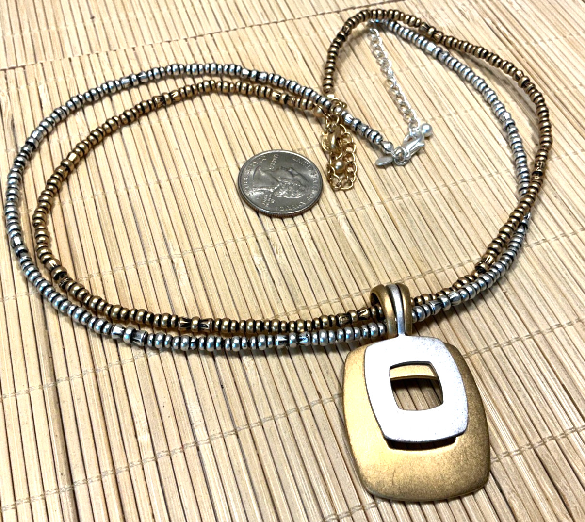 Premier Designs Necklace Matte Gold Silver Tone Geometric Pendant Lot 103C