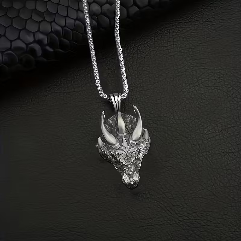 Domineering Dragon Head Necklace Jewelry Vintage-Silvery Magical Gothic Pendant