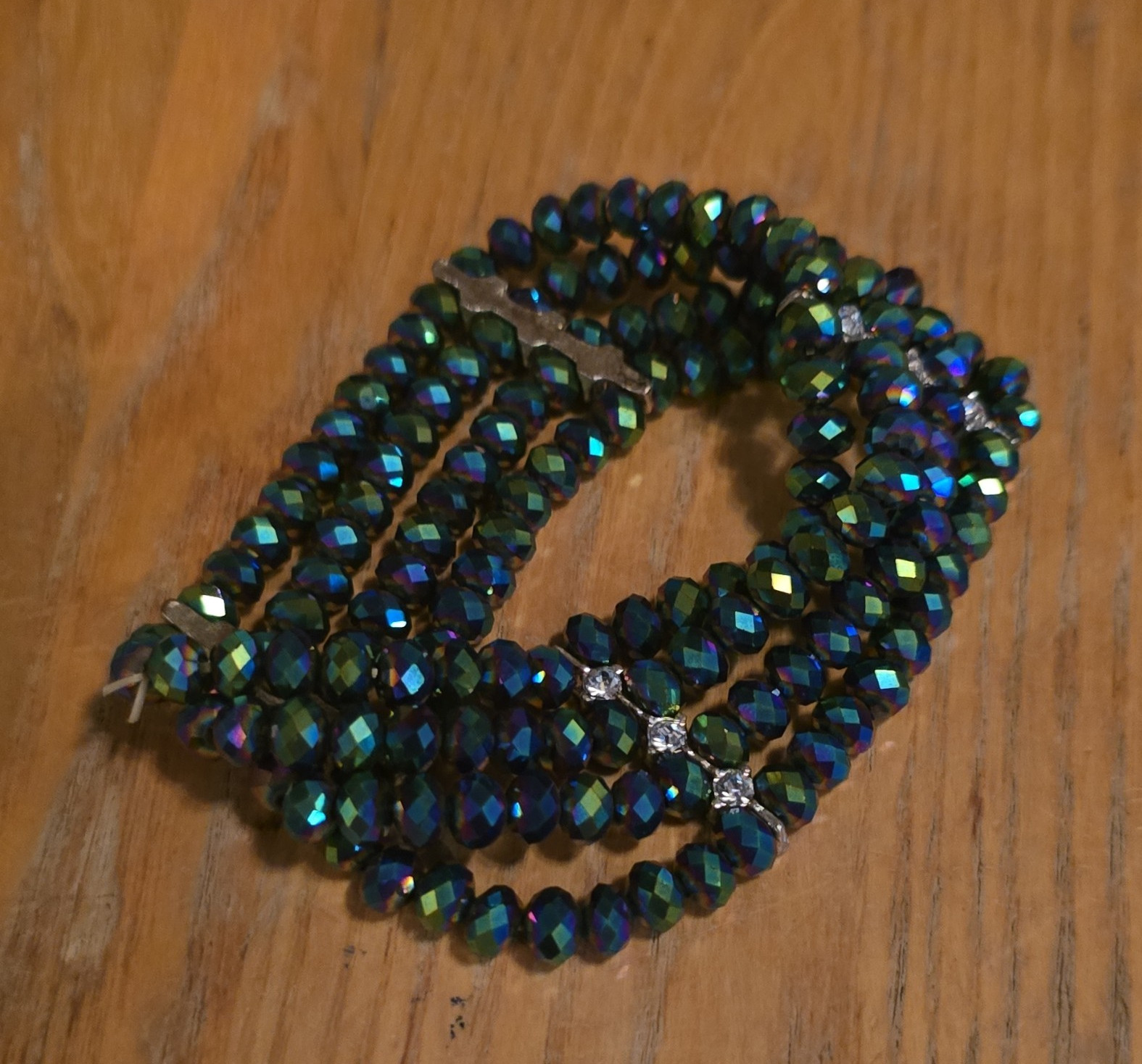 Green Blue Aurora Borealis Crystal Beaded Wrap Bracelet Round Beads