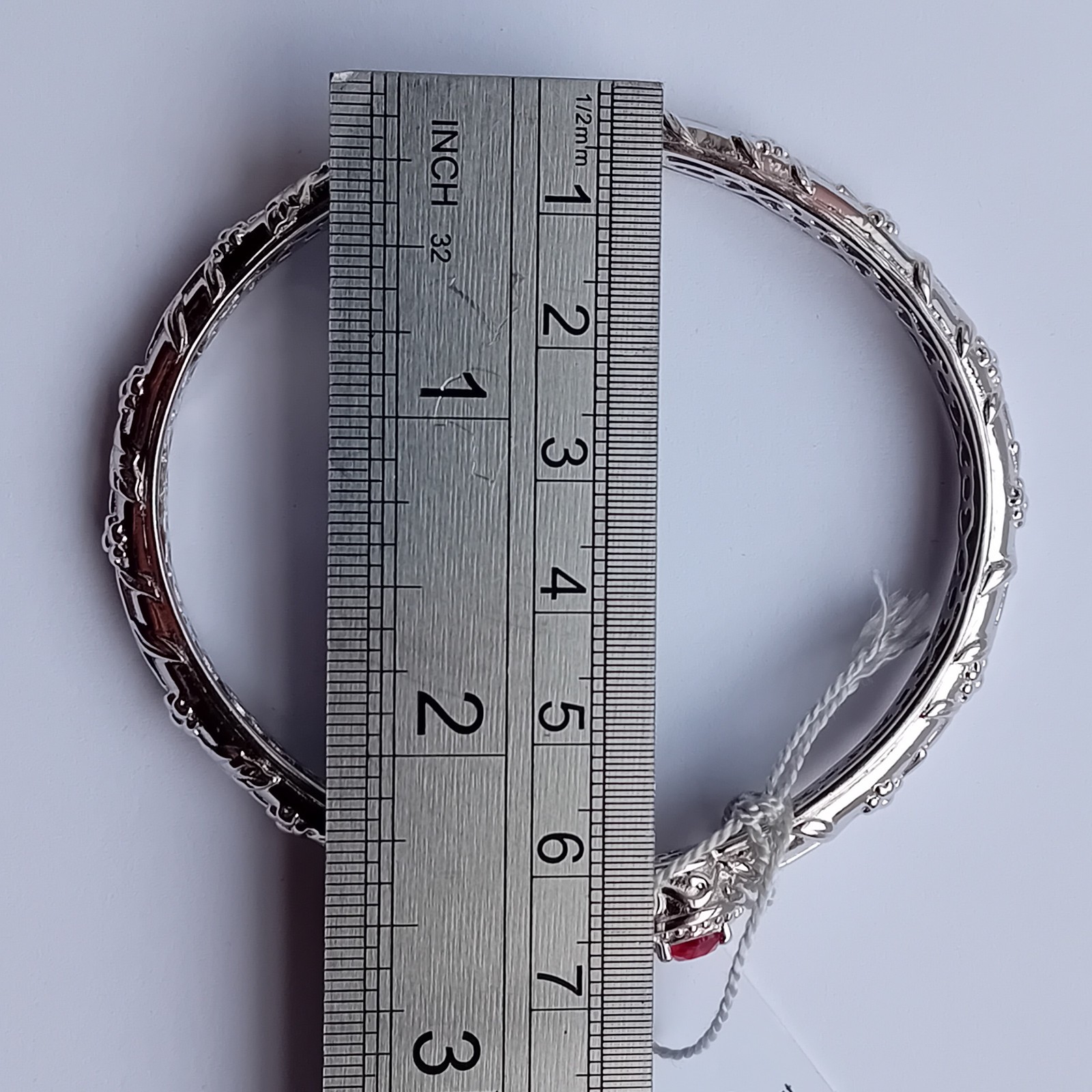 SWAROVSKI CRYSTAL BRACELET BANGLE HINGED CUFF PLATINUM BONDED RED STONE UNWORN