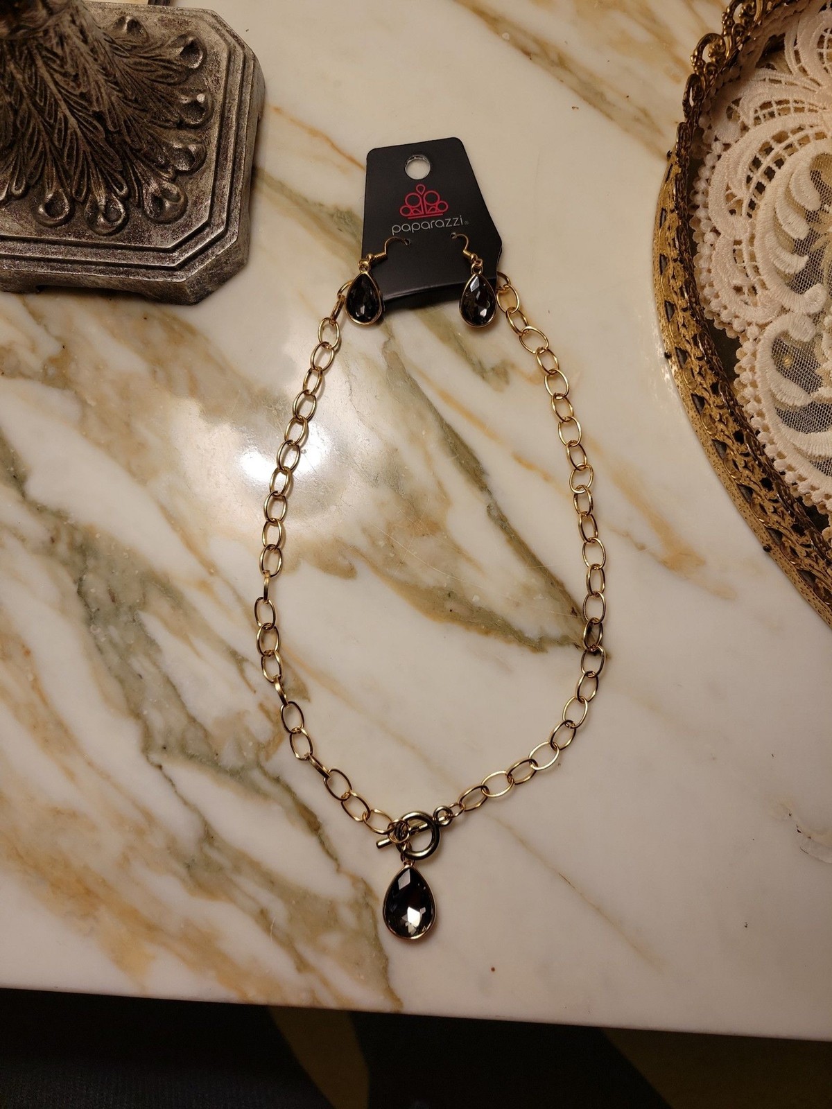 Paparazzi grey stone Necklace with earrings set