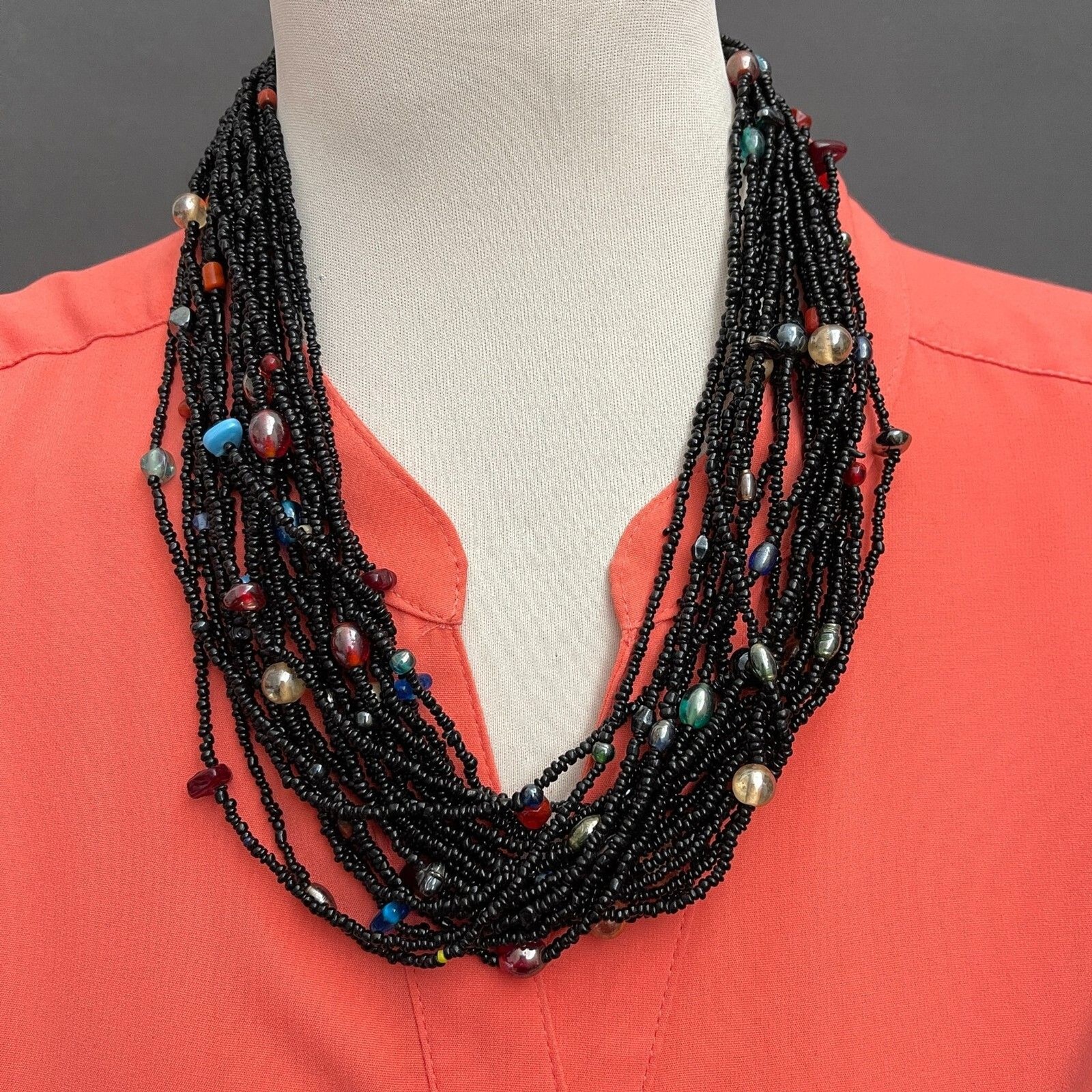 Black Blue Red Seed Beads Beaded Multi-strands Women’s Fashion Necklace