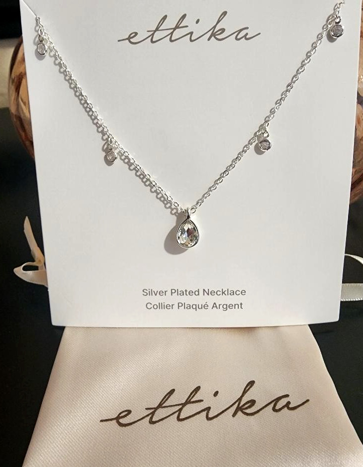 ETTIKA Dripping in Crystals Drop Necklace Silver Plated w/POUCH + GIFT!