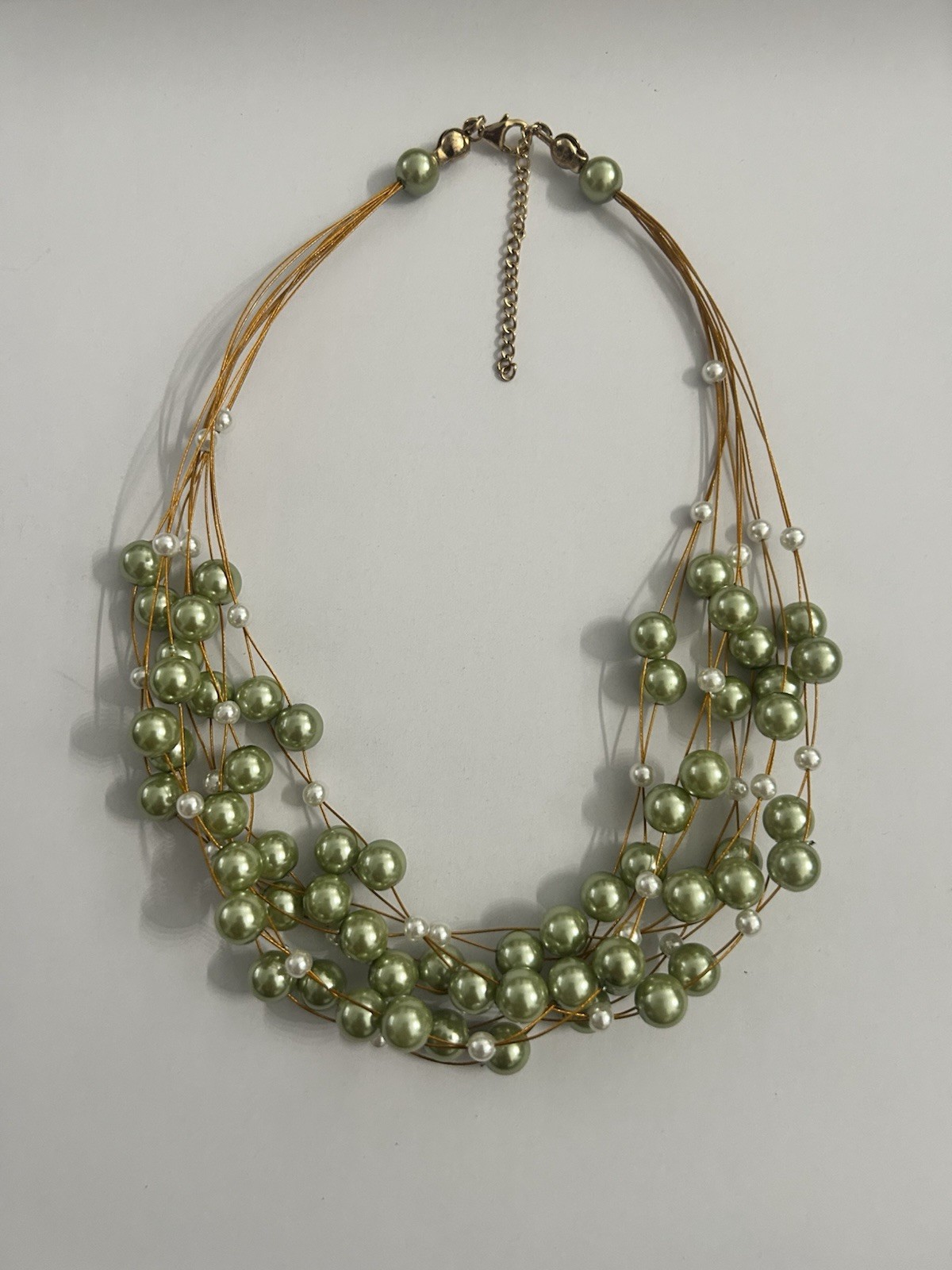Glass Pearl Multi-Strand Necklace Vermeil over Sterling Silver Stamped 925
