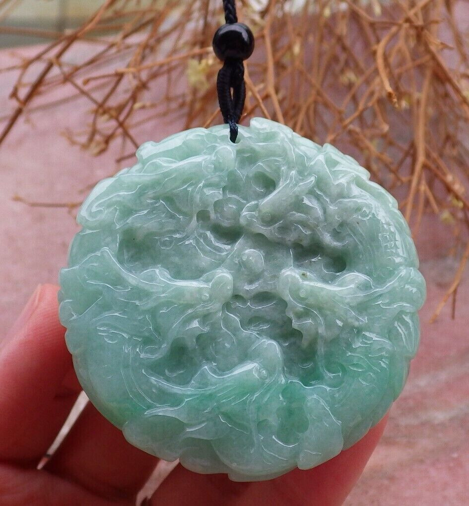 Video Certified Green Natural A JADE Jadeite Pendant 9 Dragon Circle 九龙 406811