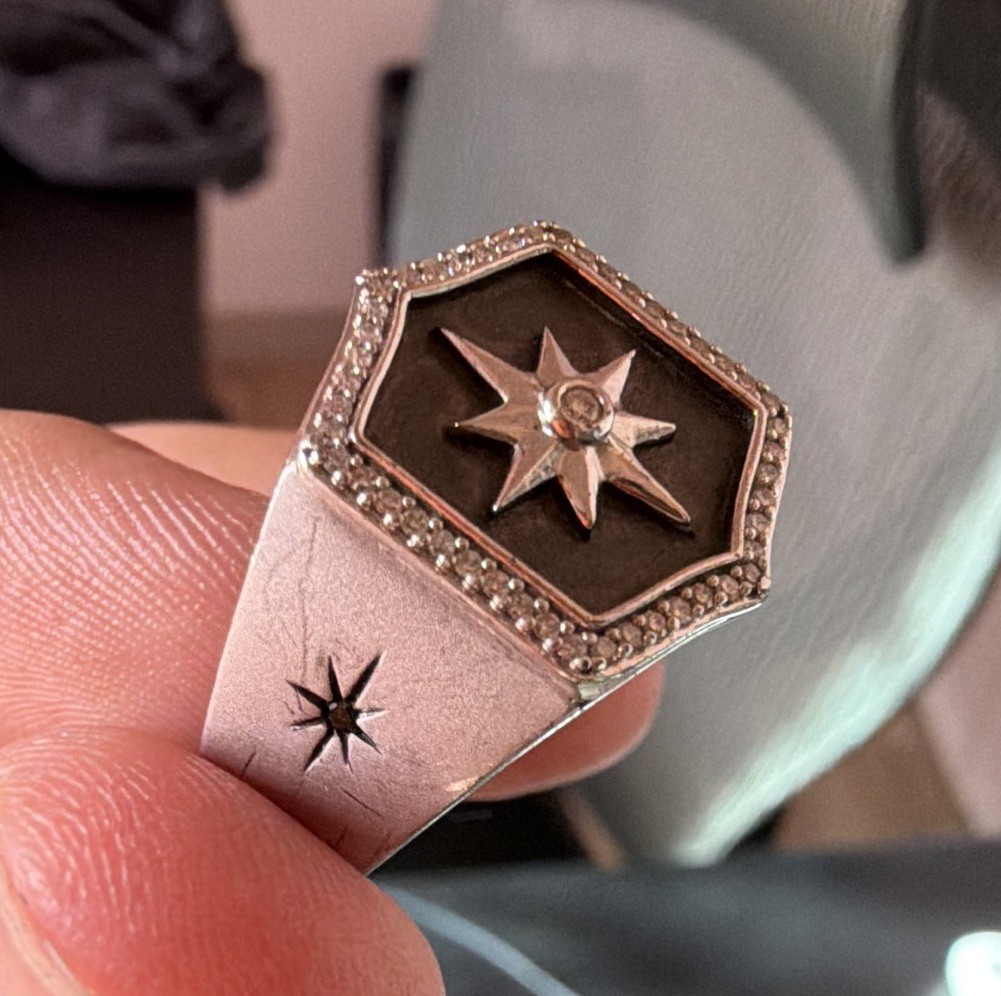 High Quality Silver Plated Natural Diamonds Ring With Black Onyx Size 10