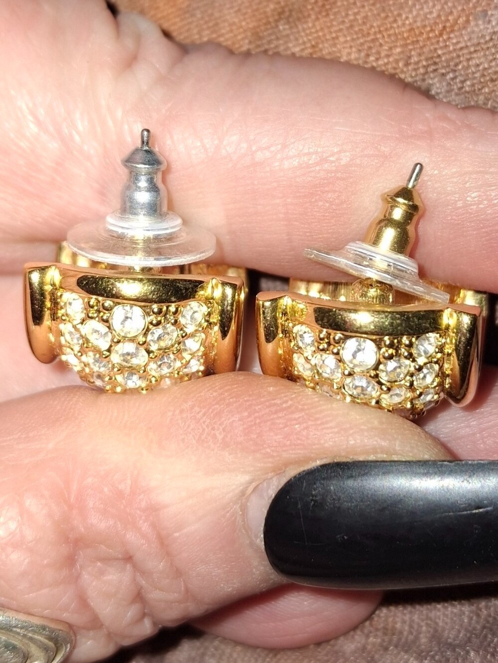 Swarovski Crystal Goldtone Pave Pierced Earrings Semi Hoop