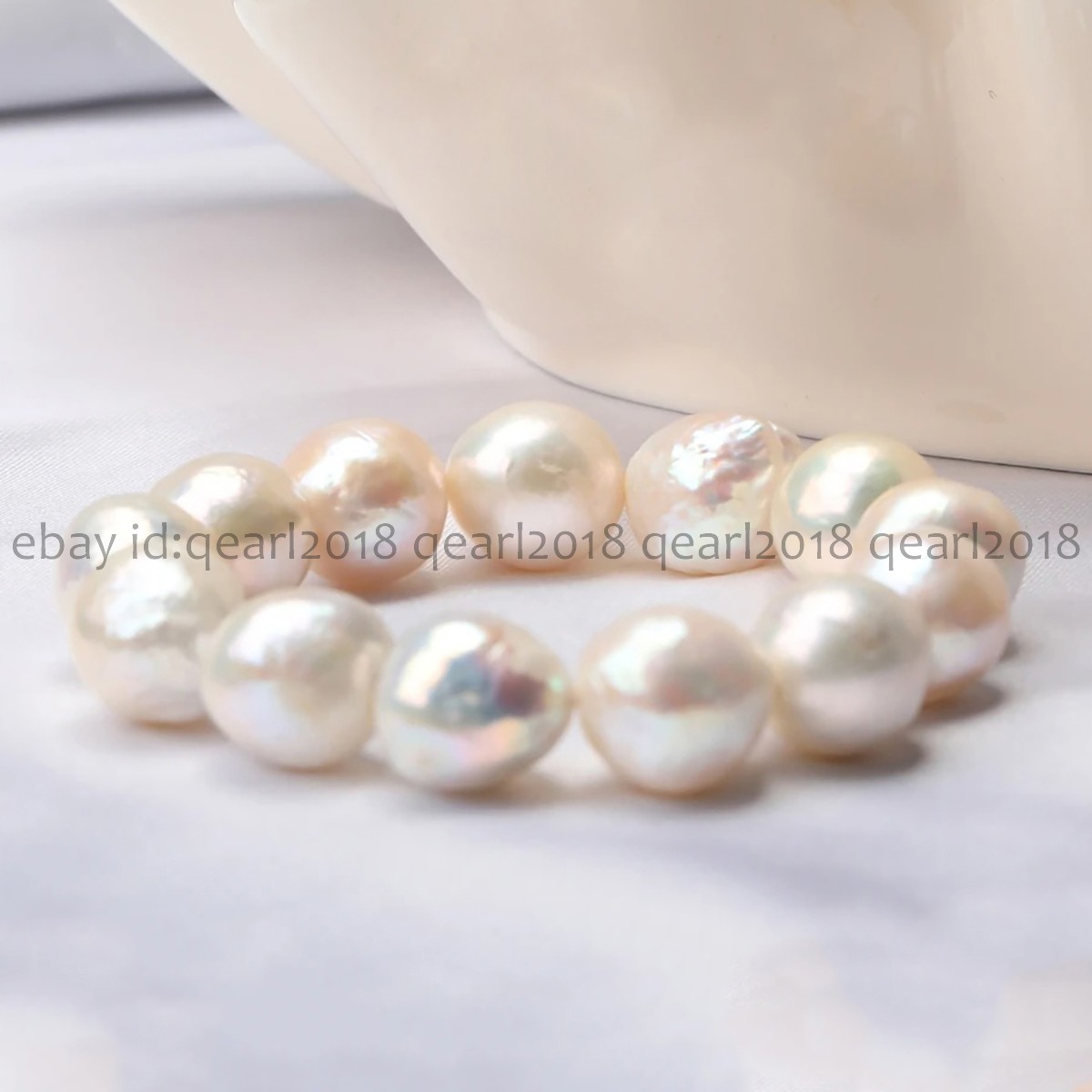 11-12mm Genuine Natural White Baroque Edison Pearl Elastic Bracelet 8 inch