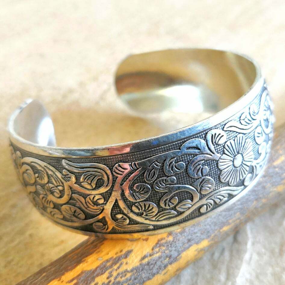 925 Sterling Silver Vintage Style Tibetan Tibet Bracelet Bangle One Size Fit All