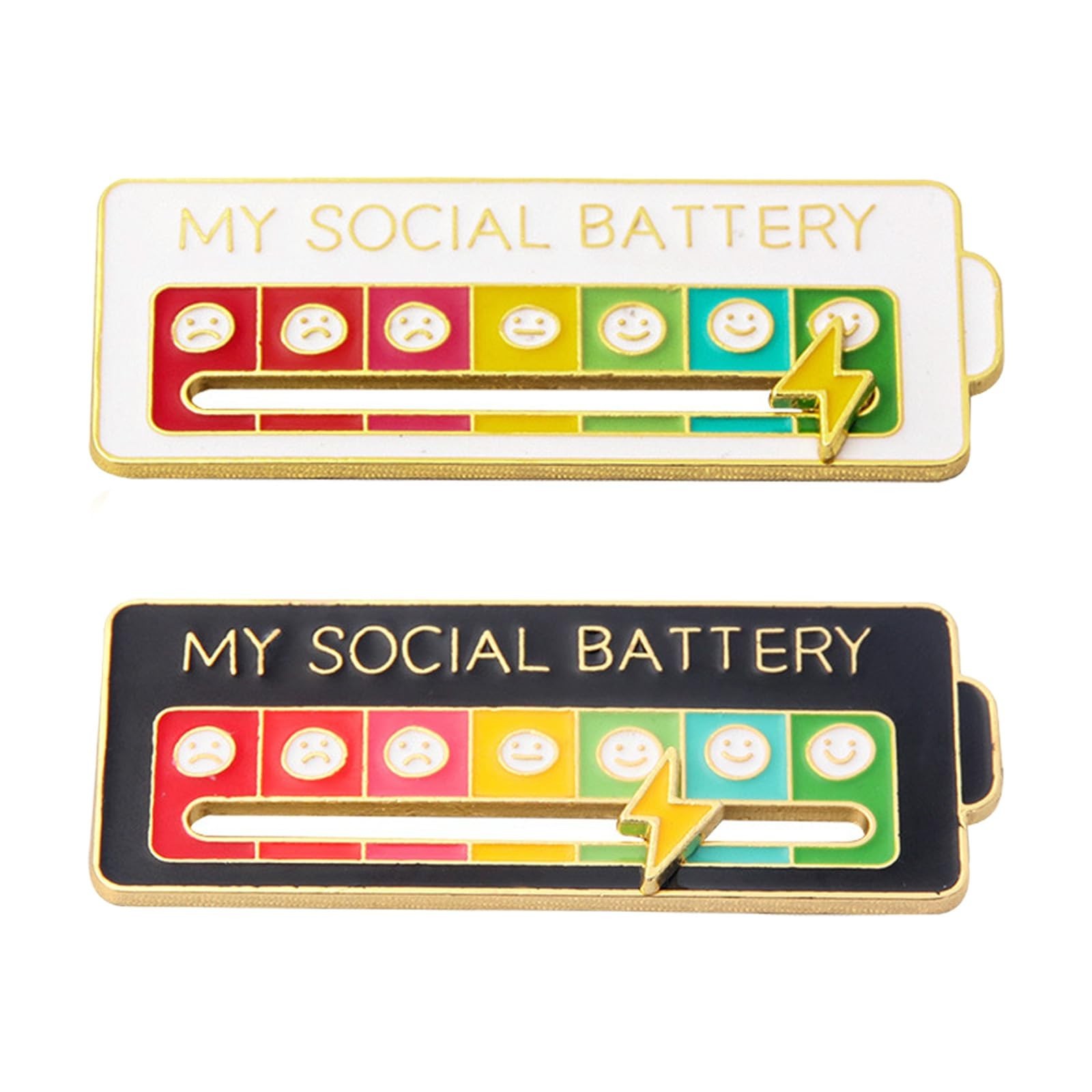 Black/White Social Battery Slider Pin, 7‑Day Funny Mood Brooch for Bags & Hats