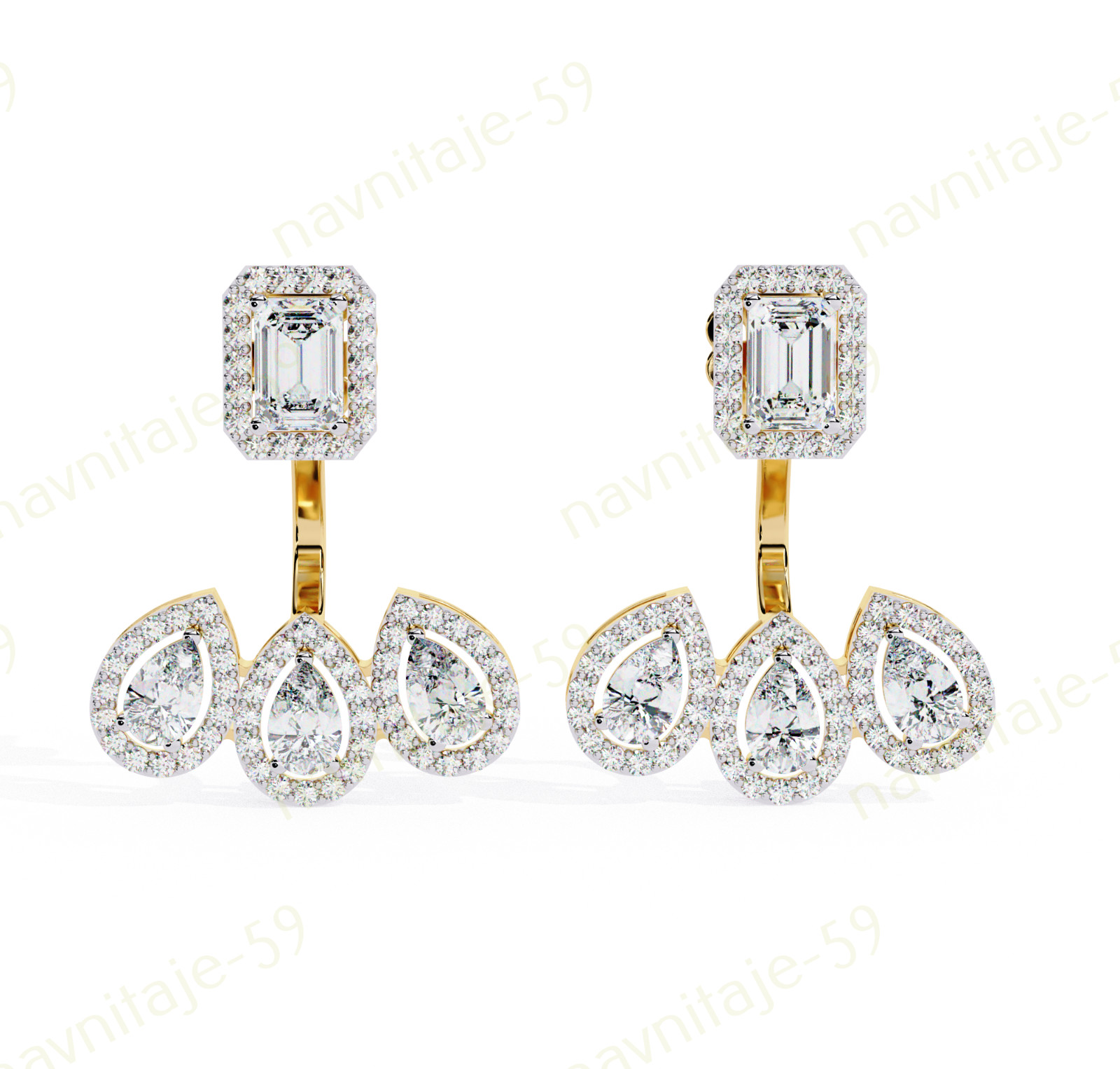 925 Silver Simulated Emerald Diamond Ladies Drop Dangle Earring Yellow Plated