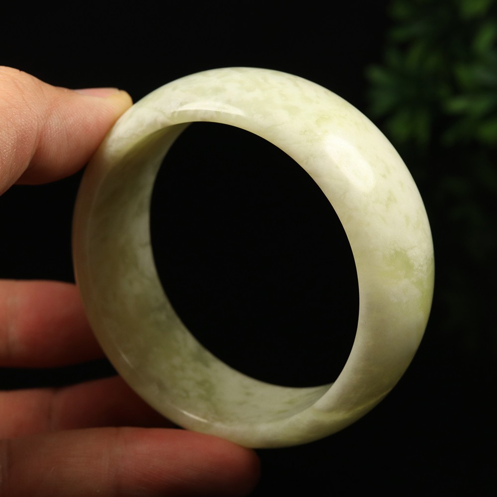 59mm Grade A 100% Natural Green Jade Bangle Wide Bracelet Chinese Xiu Jade V8088