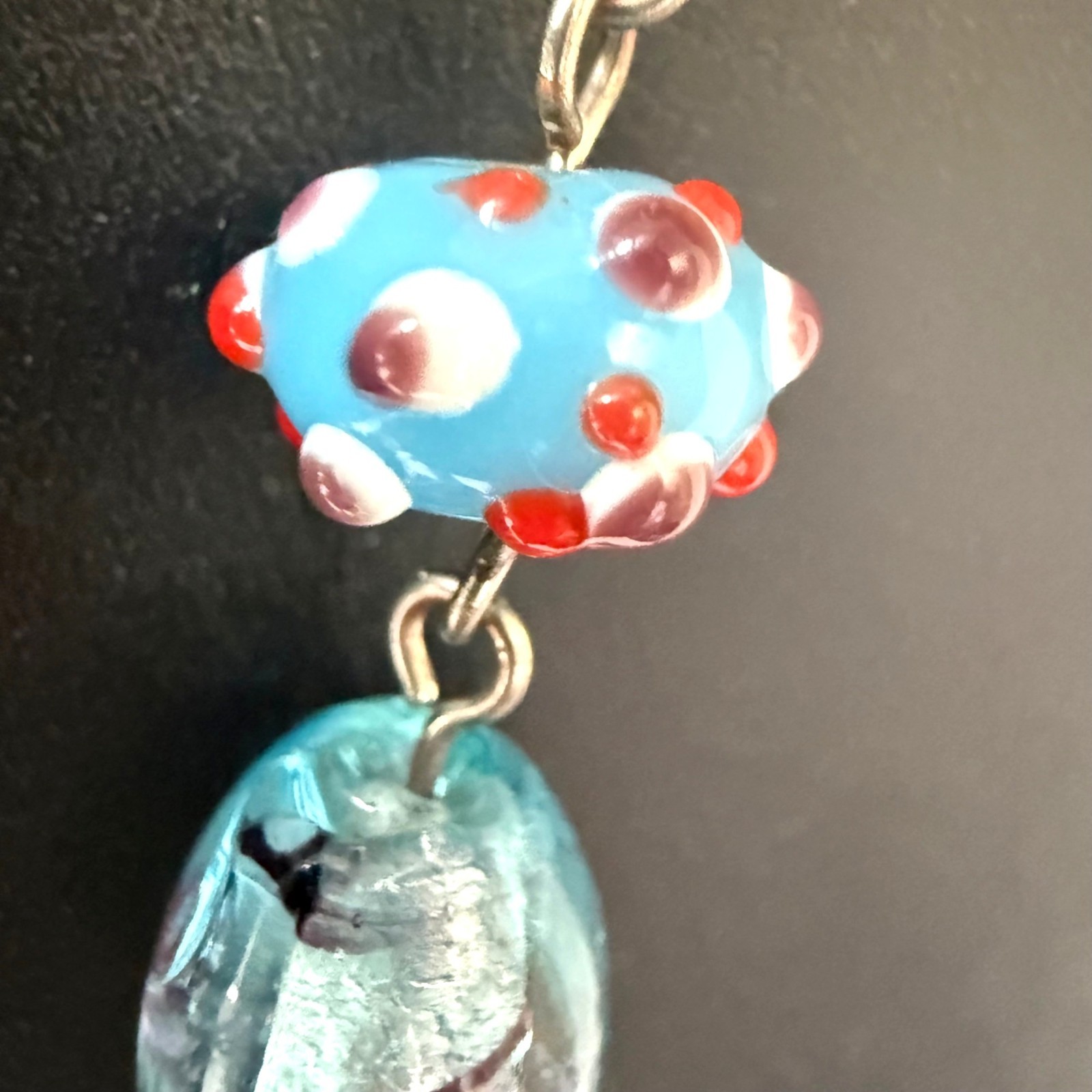 Necklace Murano Lampwork Glass Beaded Tutti Frutti Boho Silver Tone 32+3 inches