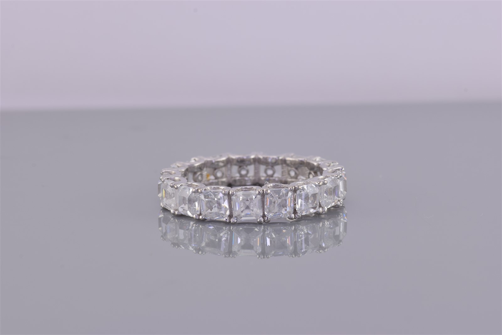 Sterling Silver 5mm Radiant Cut Cubic Zirconia Eternity Band Ring 925 Sz: 9