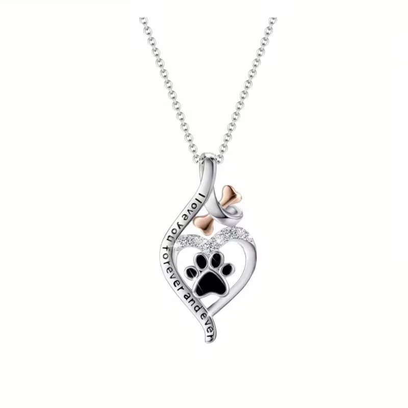 NEW Dog Paw Print In A Heart “I love You Forever And Ever ” Pendant Necklace