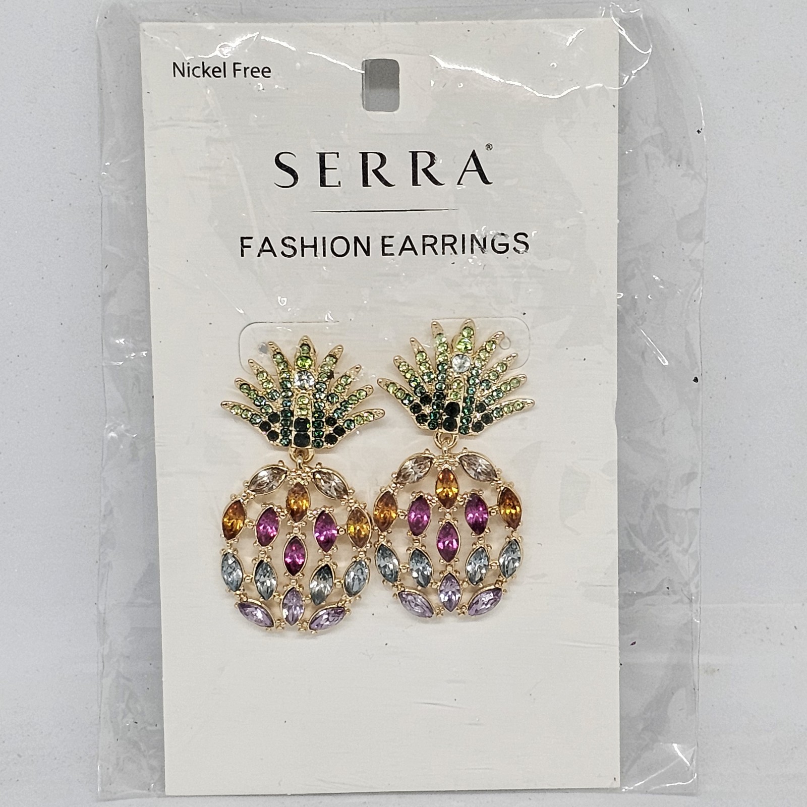 SERRA Multi Color Crystal Pineapple Dangle Pierced Earrings Colorful Rhinestones