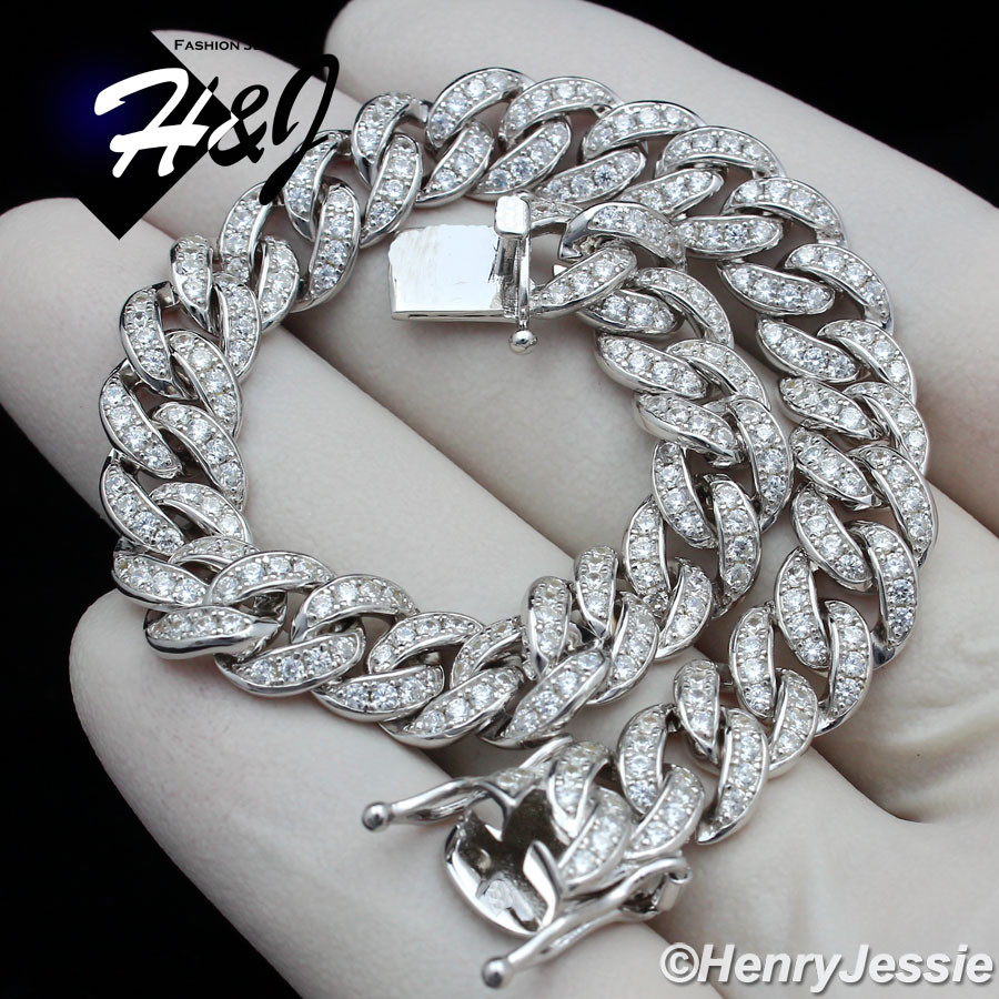 7.5″MEN SOLID 925 STERLING SILVER 8MM ICY CZ MIAMI CUBAN CURB LINK BRACELET*B11