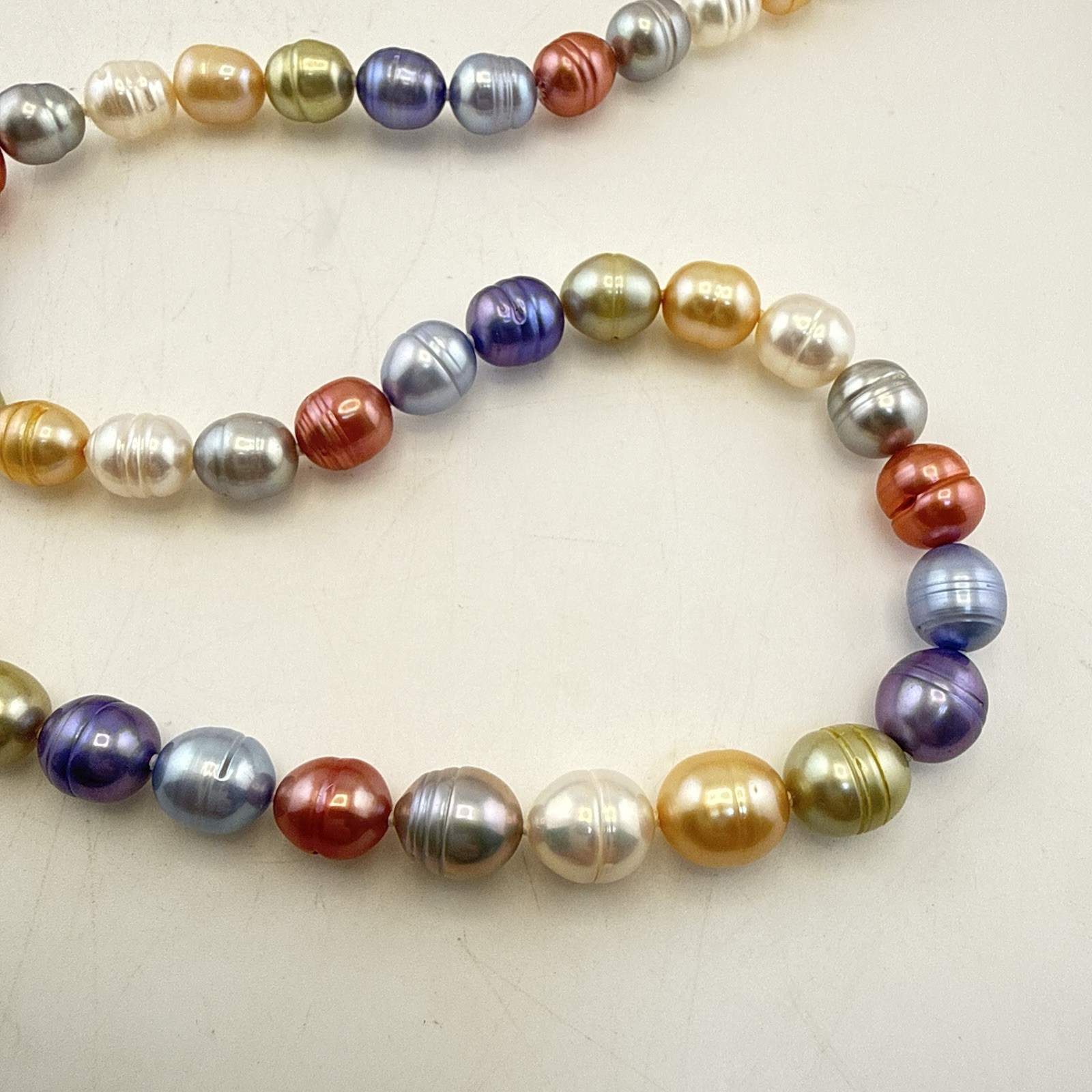 Honora Pearl Necklace Multicolor Ringed Sterling Silver Purple Green Blue 36″