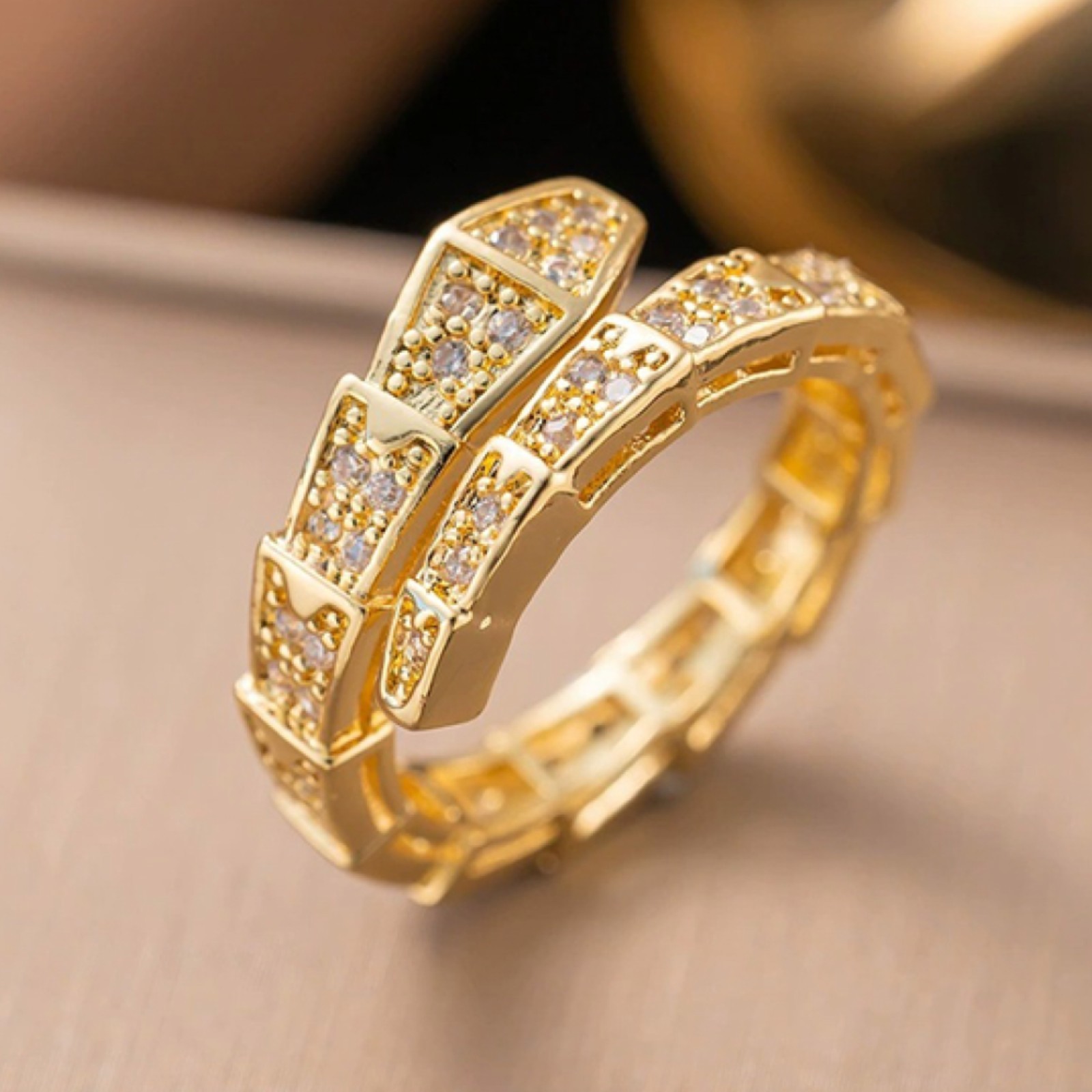Designs & You Snake Ring Gold Adjustable Crystal Zircon Open Wrap Serpent