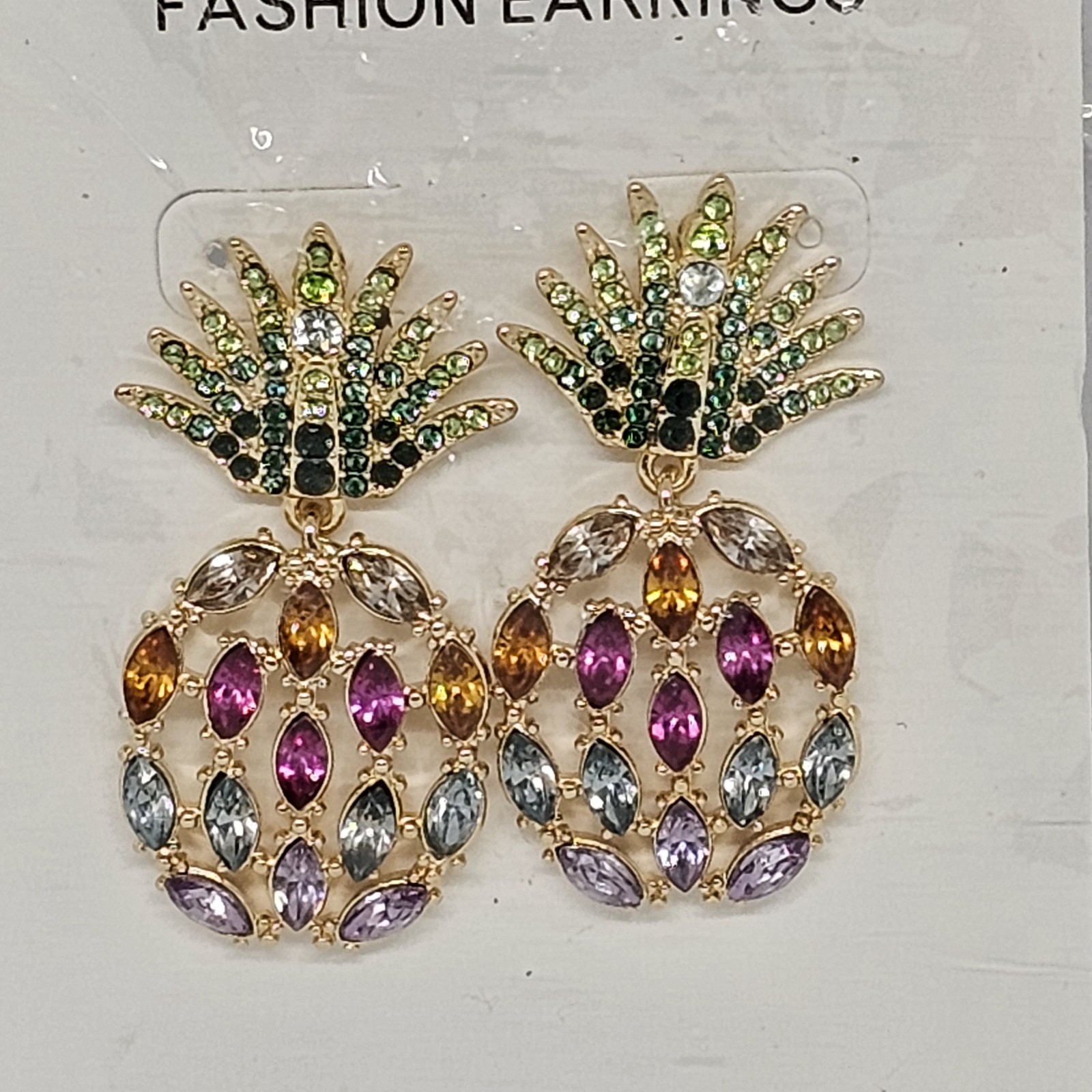 SERRA Multi Color Crystal Pineapple Dangle Pierced Earrings Colorful Rhinestones